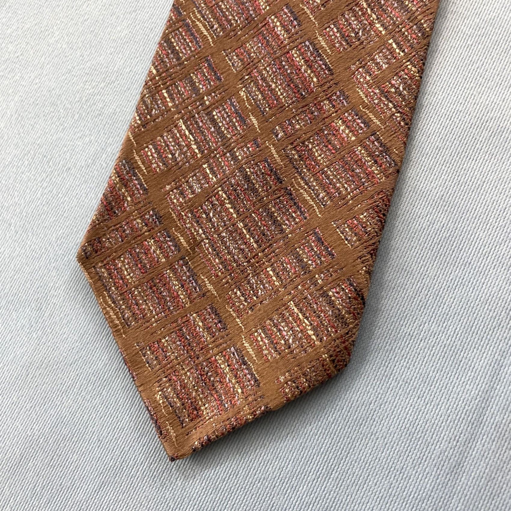 MCM VINTAGE Rhodia Necktie Italian Woven Tie Geometric Plaid Brown Red Blue 3x48" Mens Tie Size ONE SIZE - 3 Thumbnail