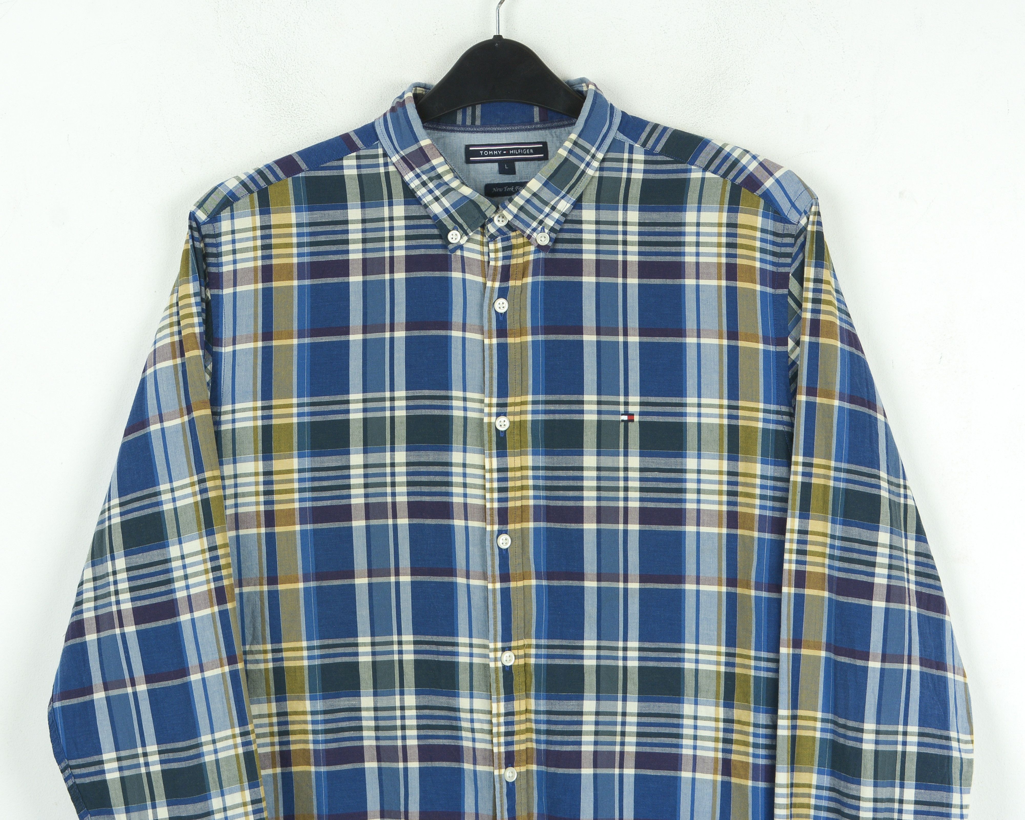 Tommy Hilfiger New York Fit Casual Shirt Long Sleeved Blue Check Cotton Size US L / EU 52-54 / 3 - 2 Thumbnail