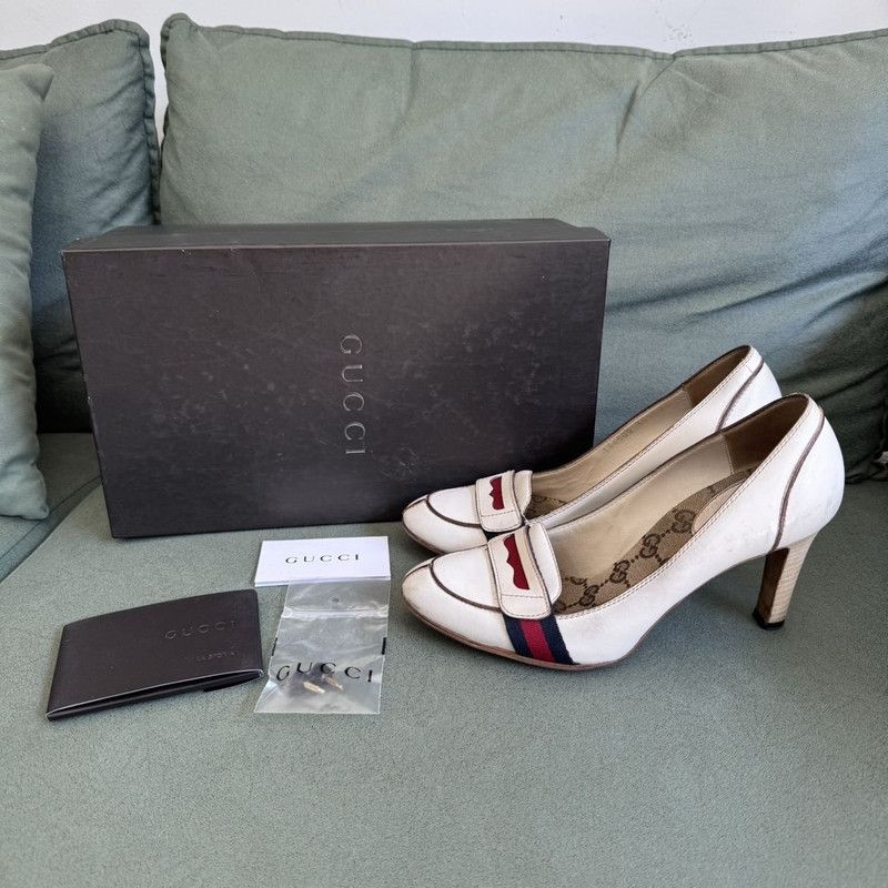 Gucci Gucci White High Heels with Signature Details 0079 Size US 8 / IT 38 - 1 Thumbnail