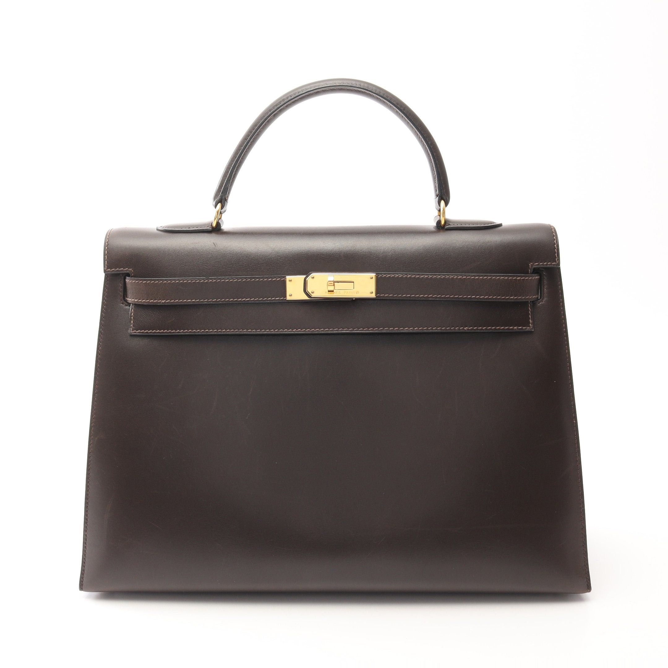 Hermes Hermes Kelly35 Ebene Handbag Box Calf Dark Brown Gold Hardware Outside Sewing ○Y Stamp Size ONE SIZE - 1 Thumbnail