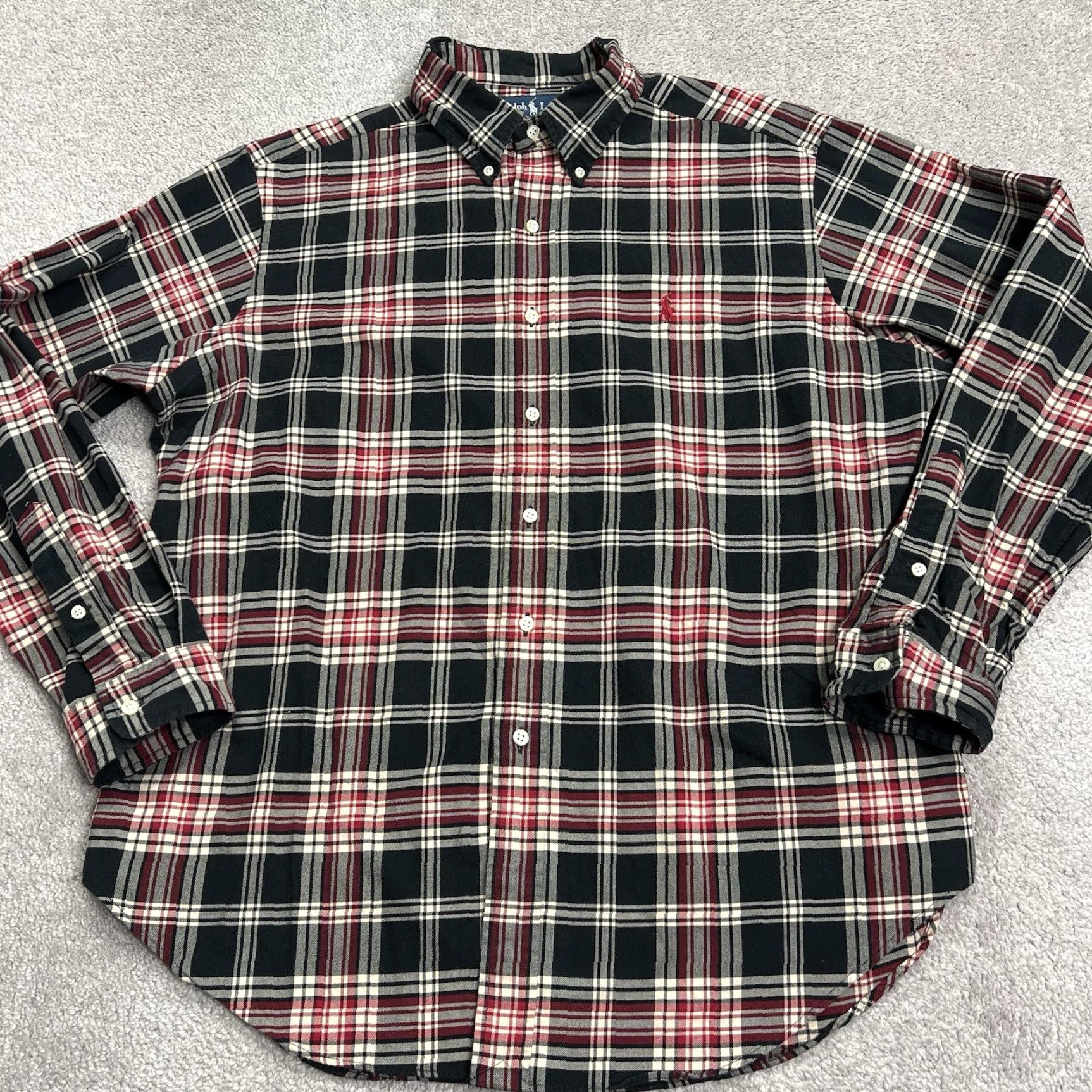 Polo Ralph Lauren VINTAGE Polo Ralph Lauren Flannel Shirt Mens XL Button-Down Black Red Plaid Pony Classic Fit Mens XL Black Black Red Plaid Polo Ralph Lauren Shirt Size US XL / EU 56 / 4 - 2 Thumbnail