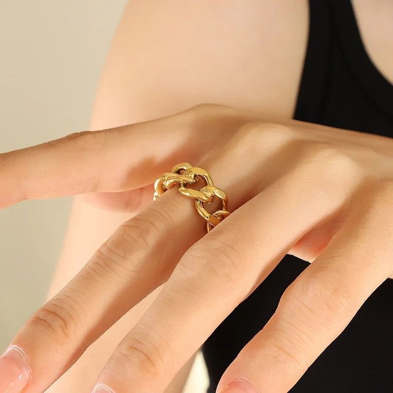 Jewelry gold cuban link ring Size ONE SIZE - 5 Thumbnail