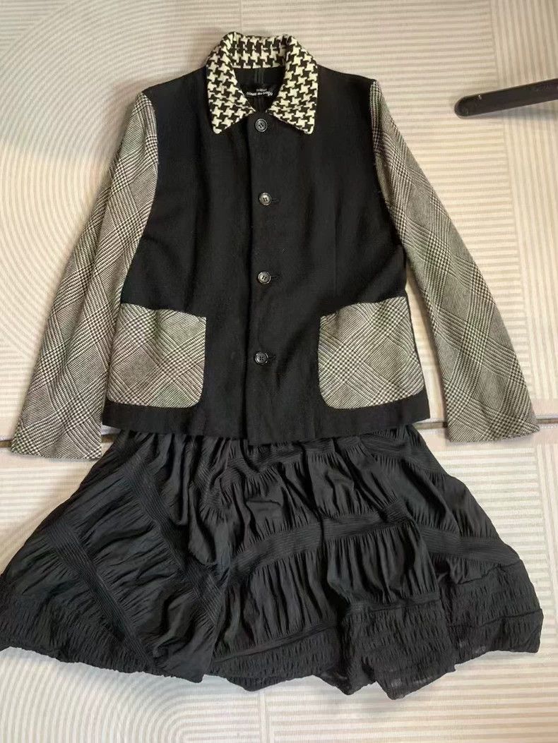 Comme des Garcons CDG Wool Blend Coat with Houndstooth Collar-2505 Size US M / EU 48-50 / 2 - 1 Thumbnail