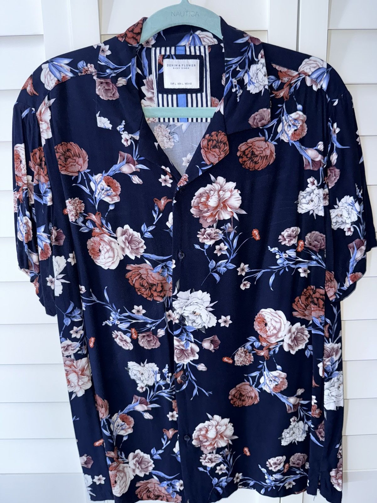 Denim & Flower Denim & Flower Ricky Singh Navy Floral Short Sleeve Shirt Size US L / EU 52-54 / 3 - 5 Thumbnail