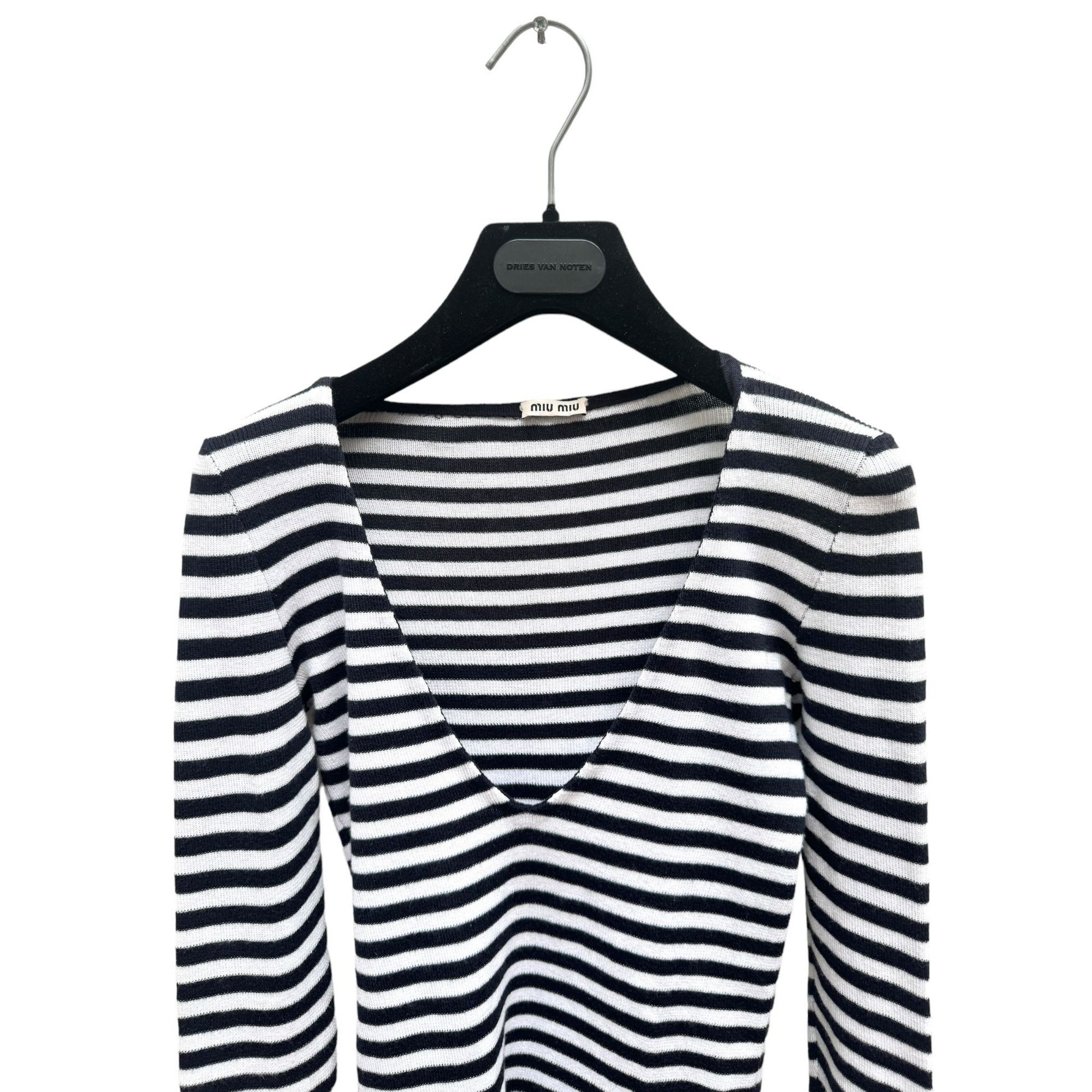 Miu Miu Navy White Striped Knit Size S / US 4 / IT 40 - 2 Thumbnail