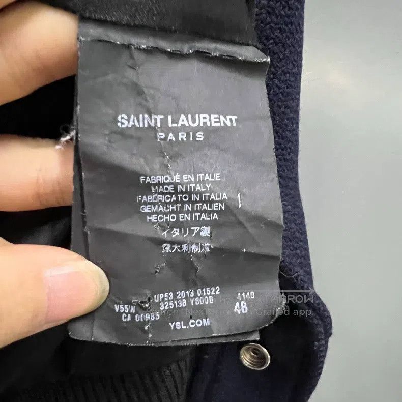 Saint Laurent Paris Navy blue mixed leather baseball jacke