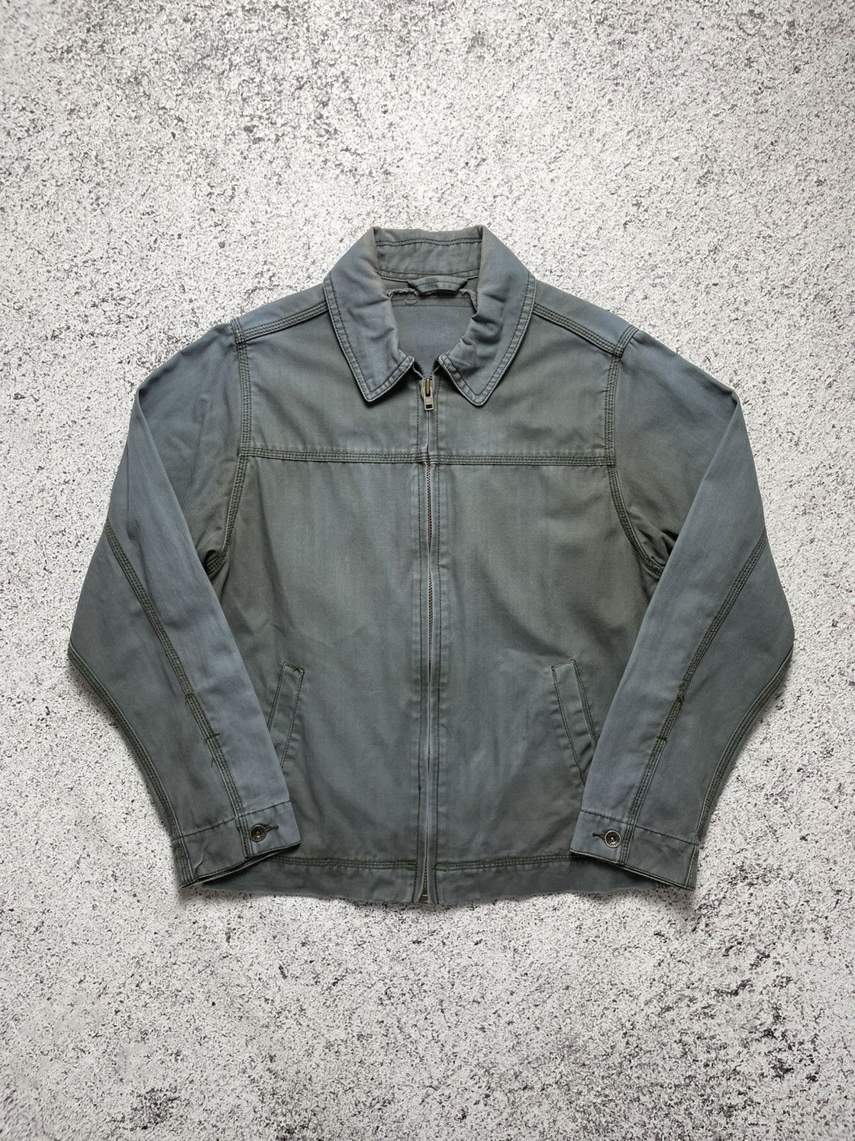 Japanese Brand HBT Thrashed Sun Faded Work Jacket Boxy Fit Round Collar Size US S / EU 44-46 / 1 - 1 Thumbnail