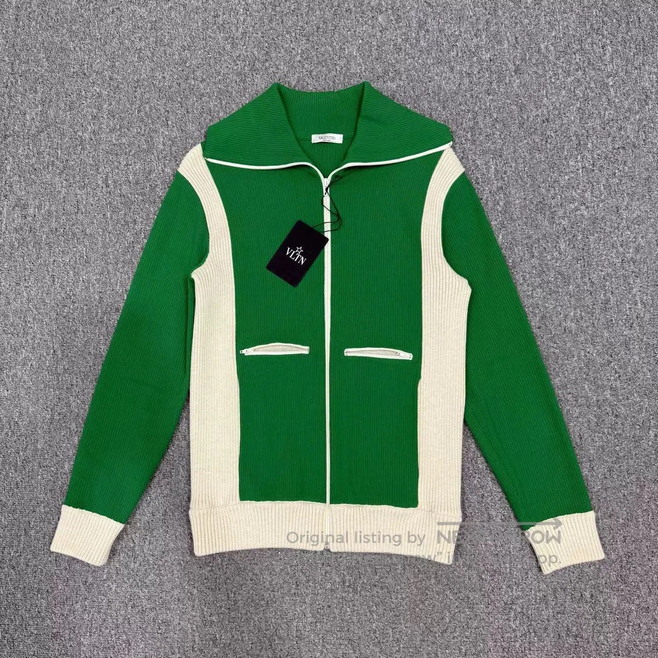 Valentino Valentino White Green Knit Zip Jacket. Size US M / EU 48-50 / 2 - 1 Thumbnail