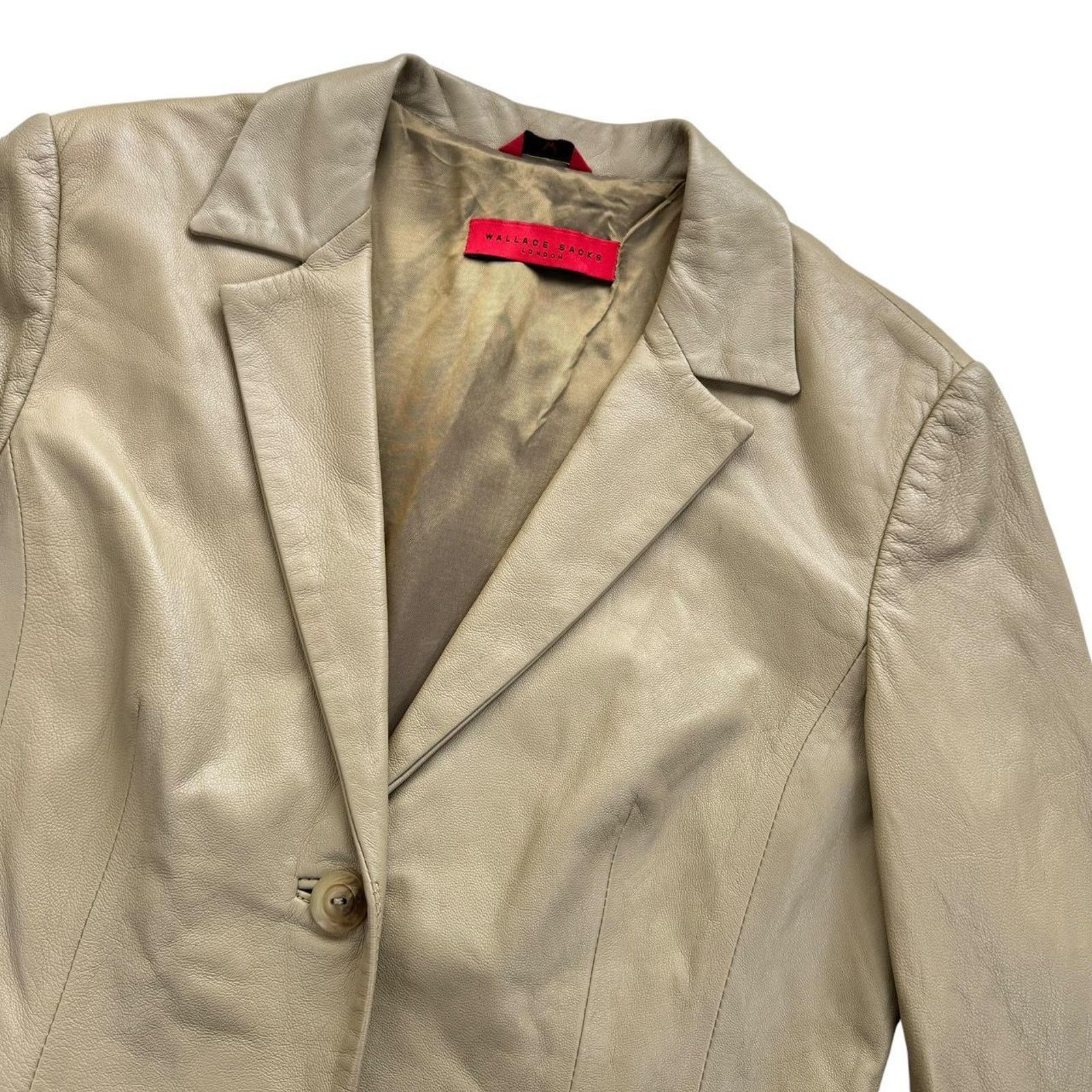 Other Wallace Sacks Beige Boho Leather Jacket Cut-Out Sleeves Size M / US 6-8 / IT 42-44 - 2 Thumbnail