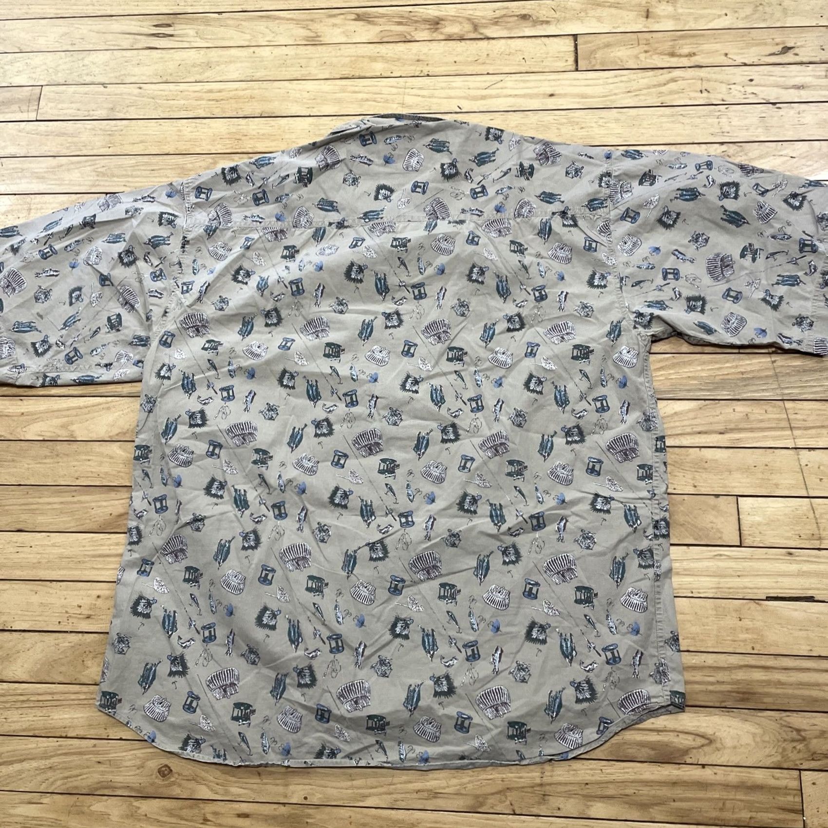 Vintage Windsor Shirt Company vtg 90s Graphic Button Shirt Men XL Fly fishing Reels Tack Print Shirt Size US XL / EU 56 / 4 - 2 Thumbnail