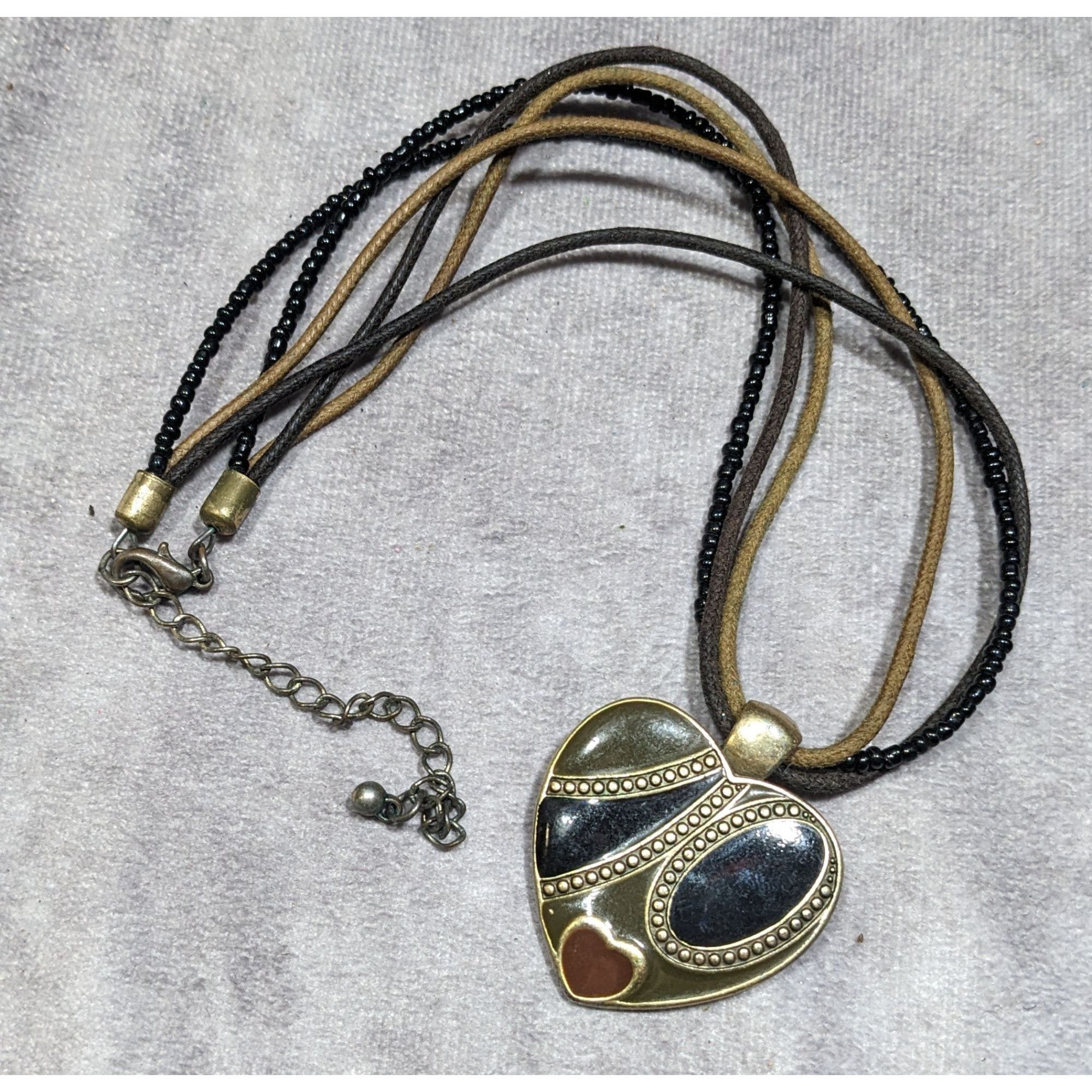 Other Retro Heart Pendant Necklace Brown Black And Gold Tones Size ONE SIZE - 6 Thumbnail