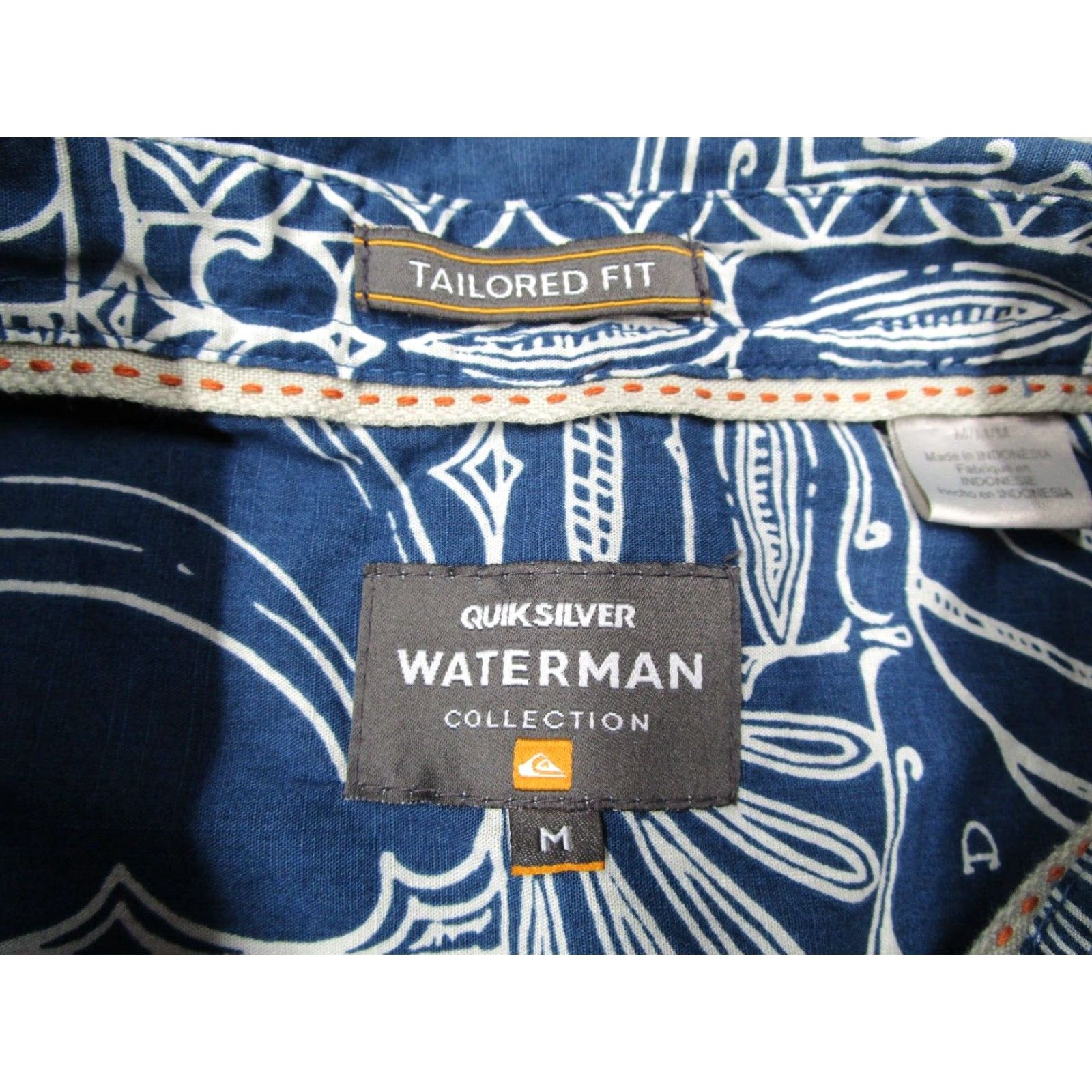 Quiksilver Quiksilver Waterman Blue Short Sleeve Button Up Shirt Medium Tailored Fit Hawaiian Nautical Mens Size US M / EU 48-50 / 2 - 3 Thumbnail
