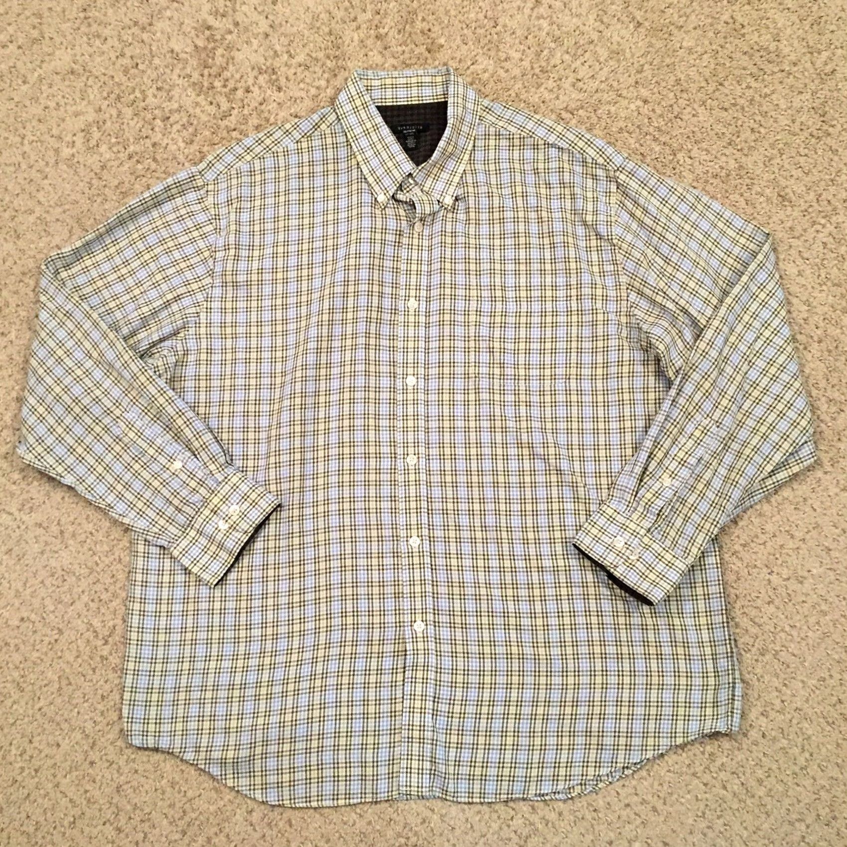 Van Heusen Van Heusen Shirt Mens XL Green Blue Plaid Long Sleeve Button-Up Size US XL / EU 56 / 4 - 2 Thumbnail