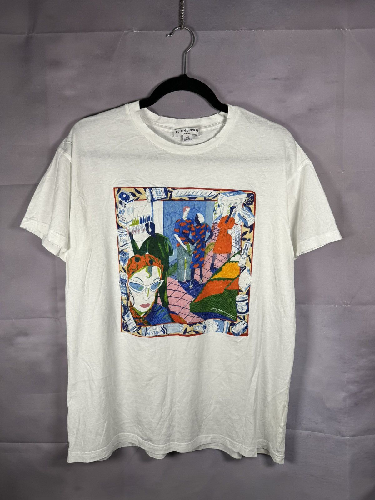 Designer × Japanese Brand × Vintage Lulu Guinness Cartoon Printed White T Shirt Oldmoney Size L / US 10 / IT 46 - 1 Thumbnail
