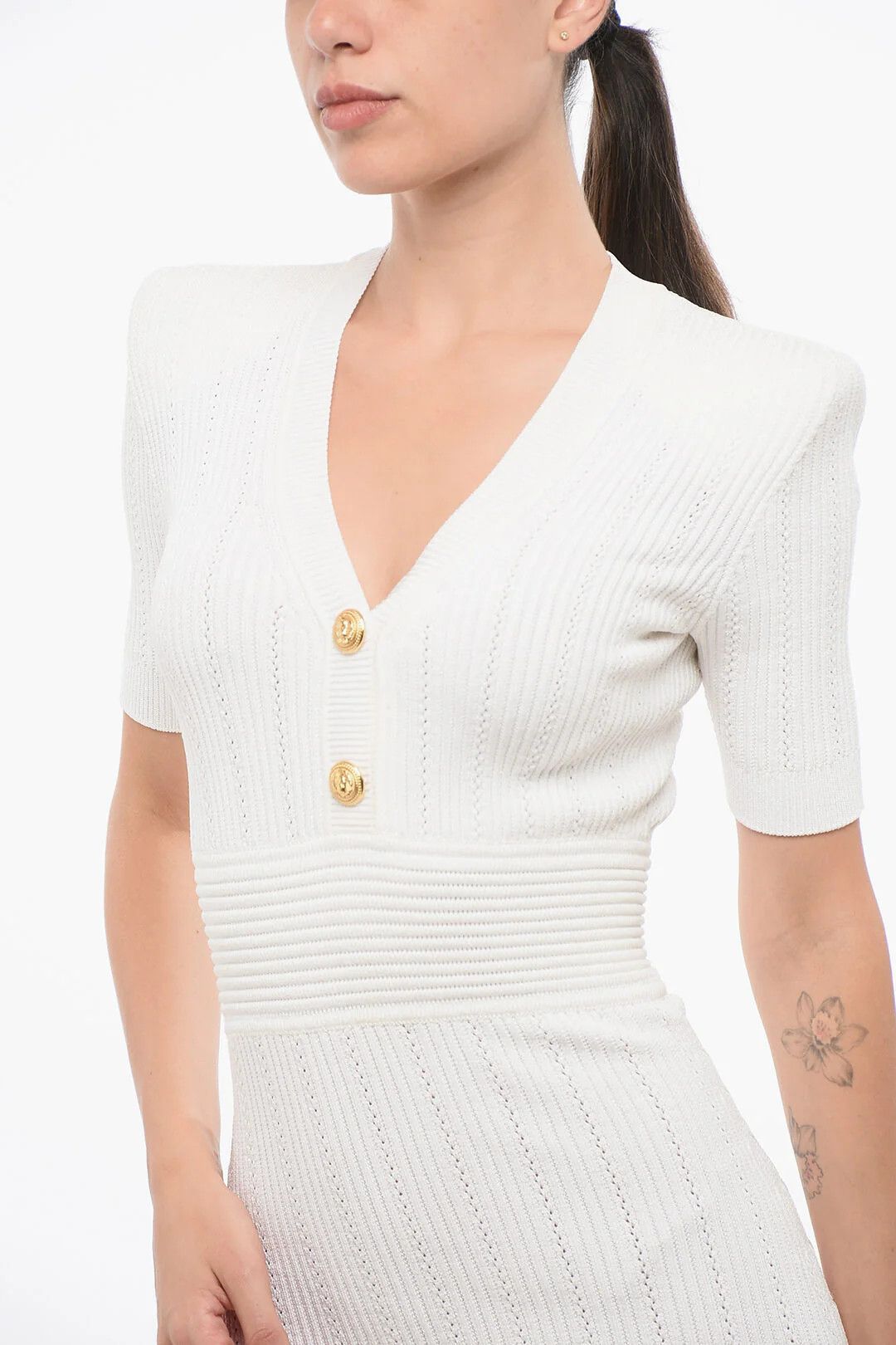 Balmain og1mm0326 Short-Sleeved Mini Dress in White Size S / US 4 / IT 40 - 3 Thumbnail