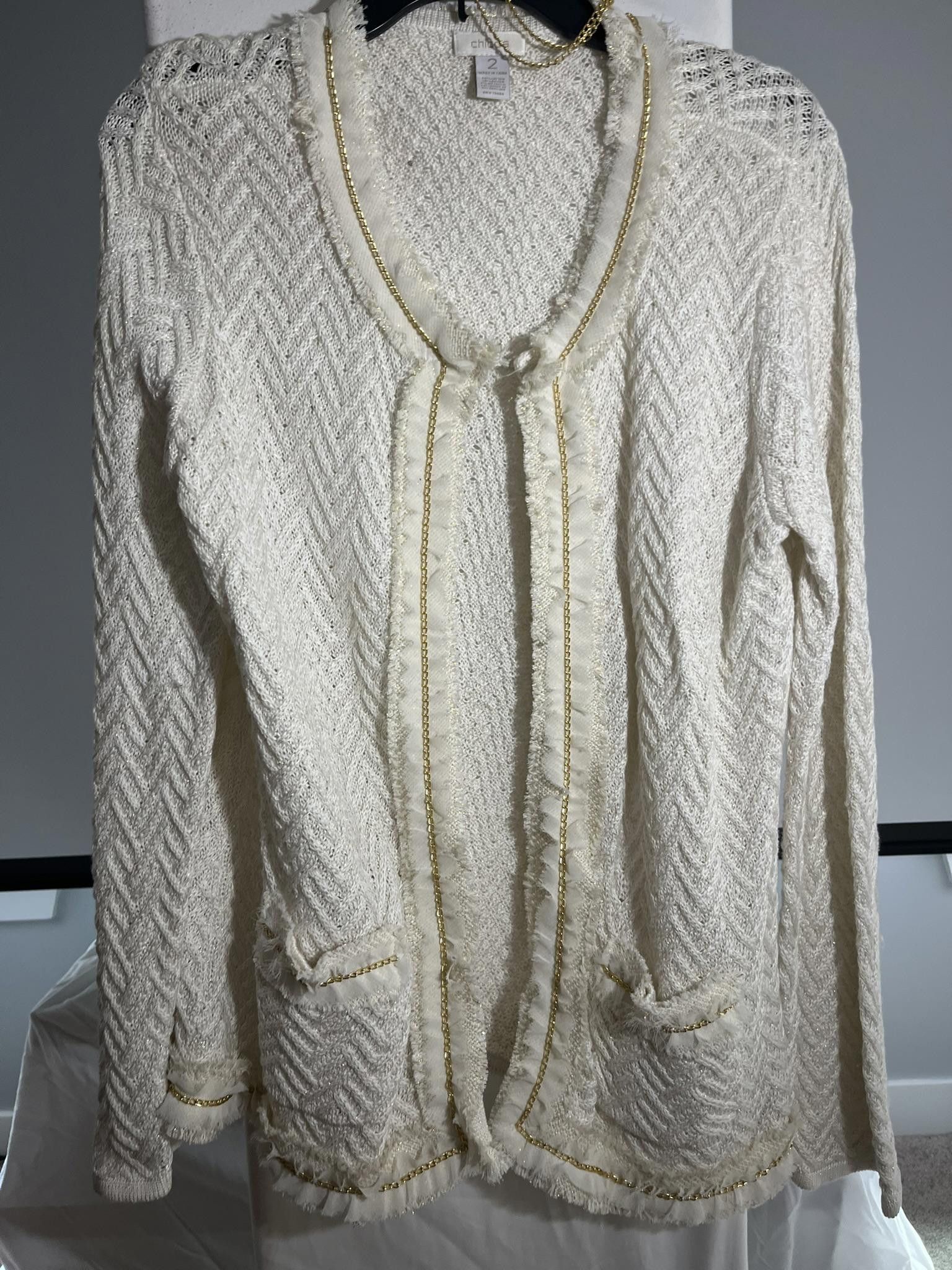 Chicos Chico's Cream Knit Cardigan - Size 2 Size XS / US 0-2 / IT 36-38 - 1 Thumbnail