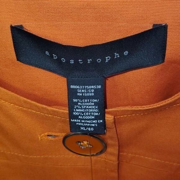 Designer Apostrophe Spandex Orange Belted Full Button Sz. XL Lined Ja Size XL / US 12-14 / IT 48-50 - 6 Thumbnail