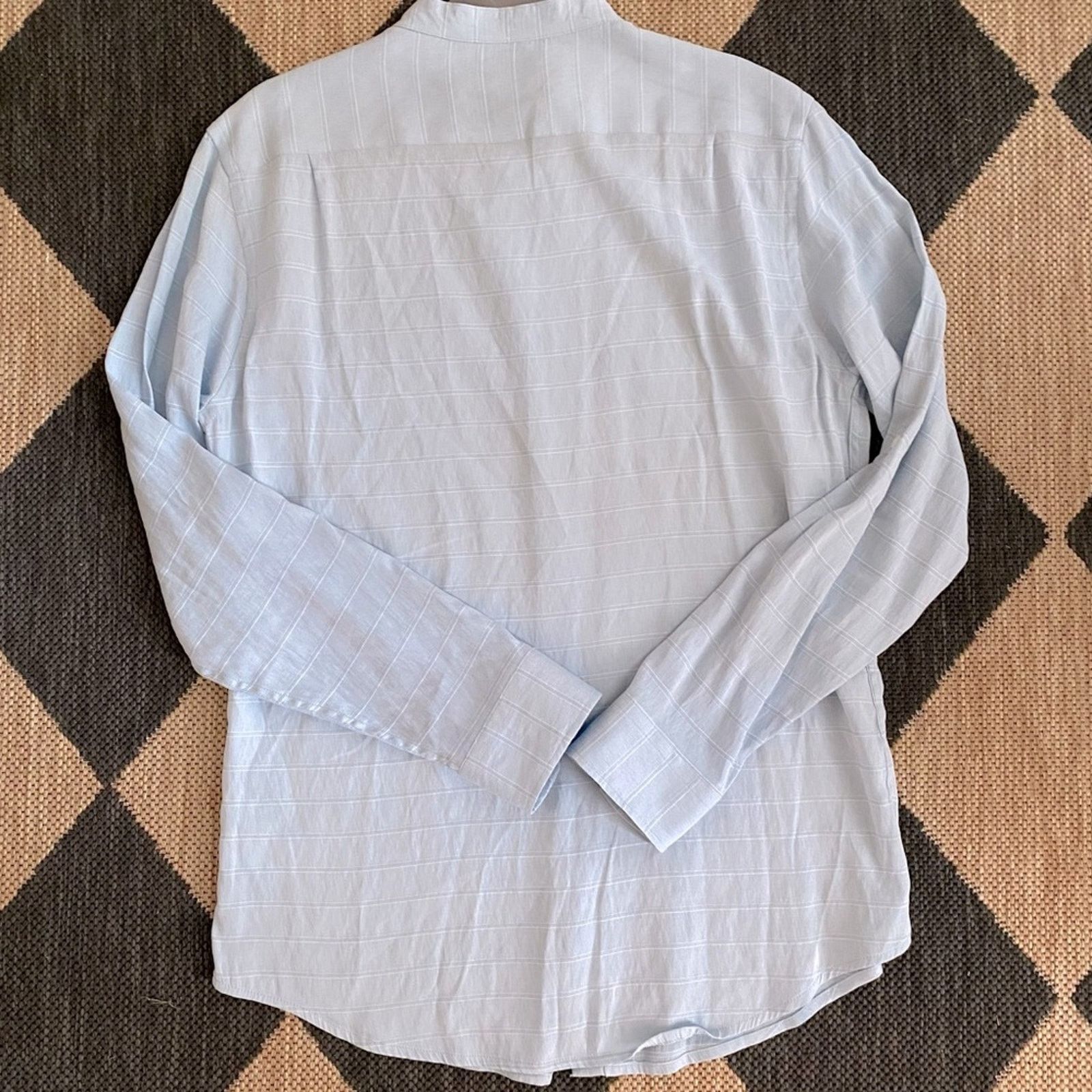 Onia ONIA Mens $189 Light Blue Mandarin Collar Shirt LG EUC Size US L / EU 52-54 / 3 - 11 Thumbnail