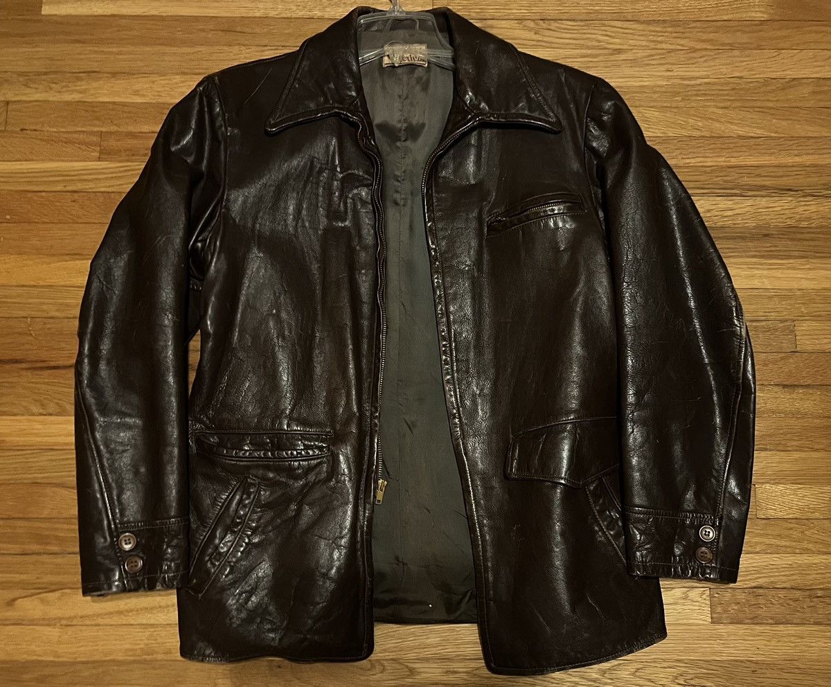 image of Leather x Leather Jacket 1940S-1950S Genuine Top Grain Steerhide Jacket in Brown (Size Medium)