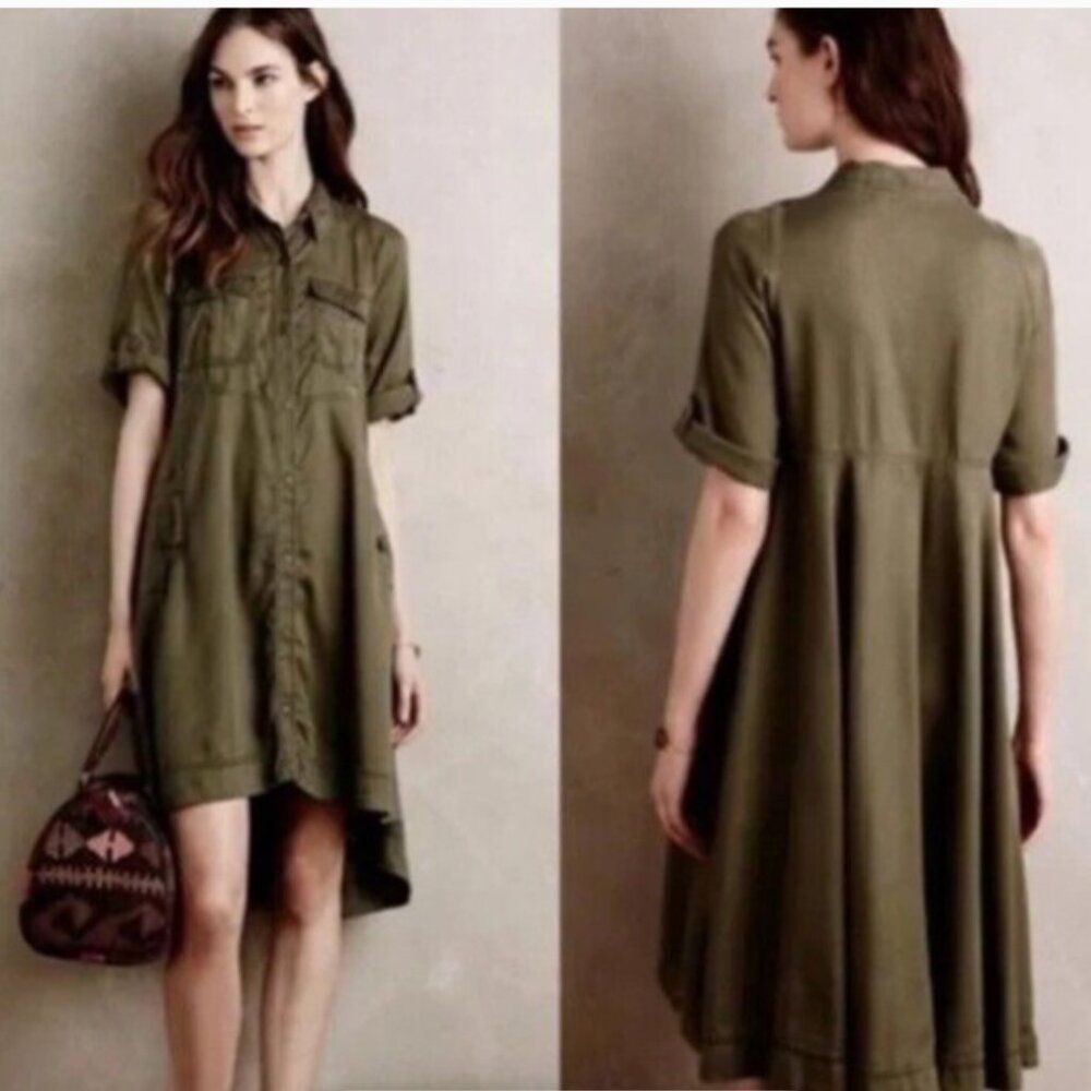 Anthropologie Anthropologie "Visit Mariona" Holding Horses Green Tencel Dr Size L / US 10 / IT 46 - 5 Thumbnail