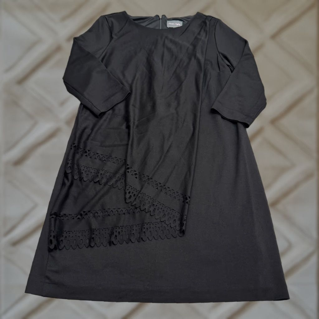 laser cut shift dress Jewel Neck Hanna Shift with Laser Cut Disc Hem