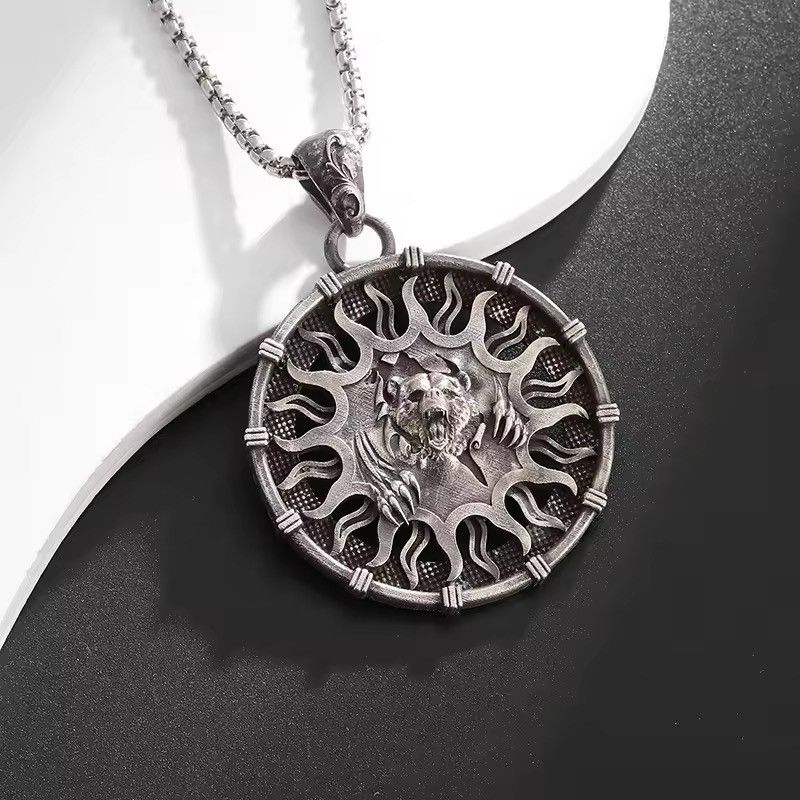 Jewelry × Vintage Domineering Bear Head Sun God Pendant Necklace Size ONE SIZE - 6 Thumbnail
