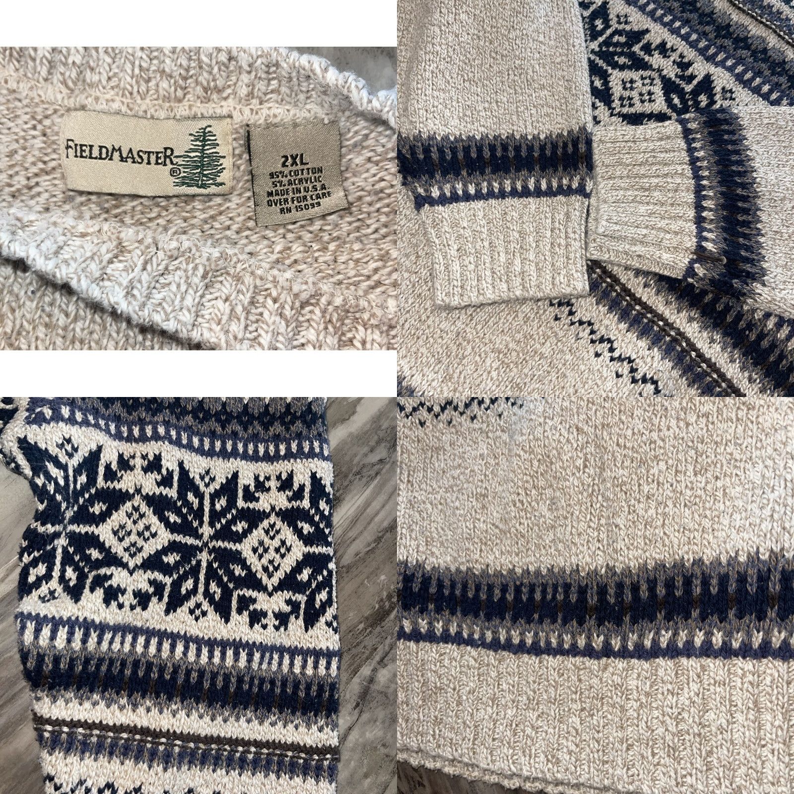 Vintage VINTAGE Fieldmaster Men's Sweater Crewneck 2XL Tan Blue Snowflakes Winter Ski Pattern Knit USA Regular Mens Size US XXL / EU 58 / 5 - 8 Thumbnail