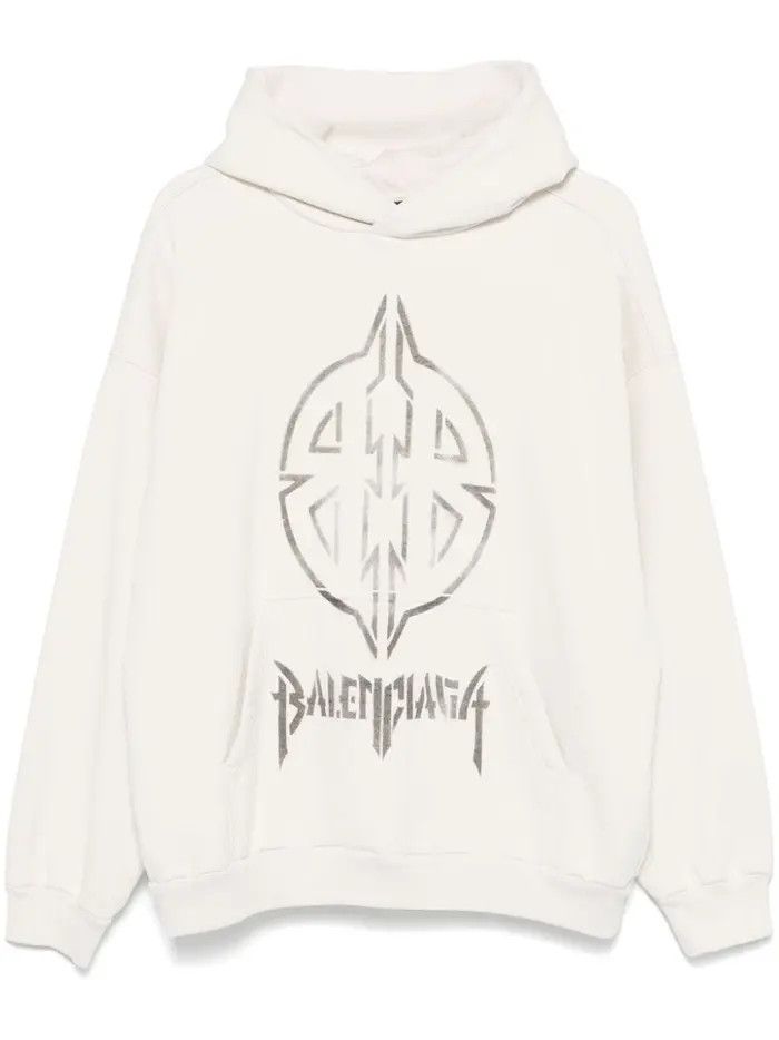 Balenciaga o1w1db10126 Metal BB Stencil Hoodie Medium Fit in Ivory Size US M / EU 48-50 / 2 - 1 Thumbnail