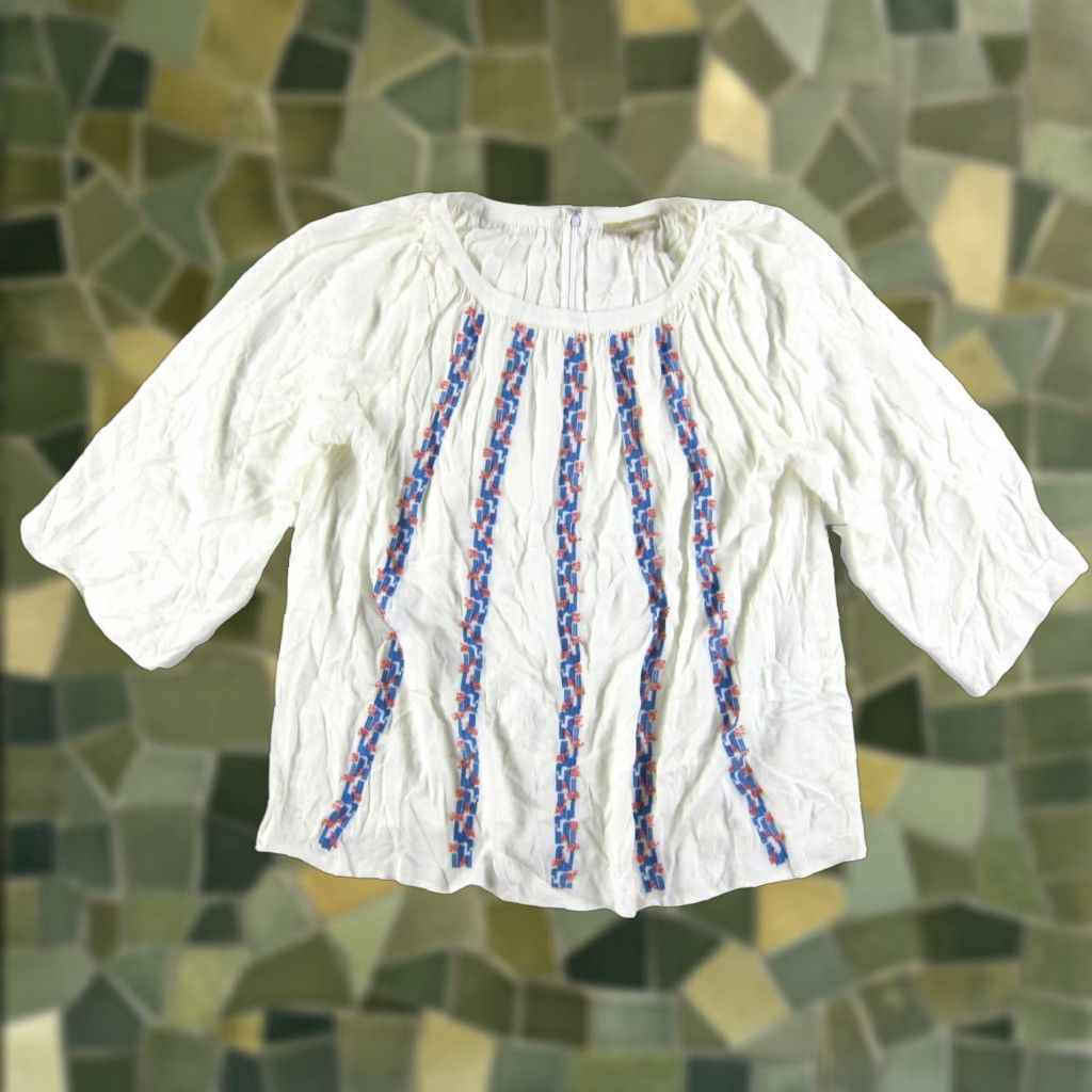 Vintage Appraisal Blouse 3/4 Sleeve Tunic Peasant Beaded Rayon White Medium Women Size M / US 6-8 / IT 42-44 - 1 Thumbnail