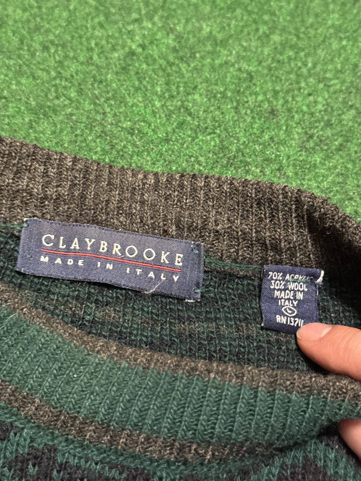 Vintage Vintage 90s Claybrooke Wool Geometric Grandpa L Knit Sweater Size US L / EU 52-54 / 3 - 3 Thumbnail
