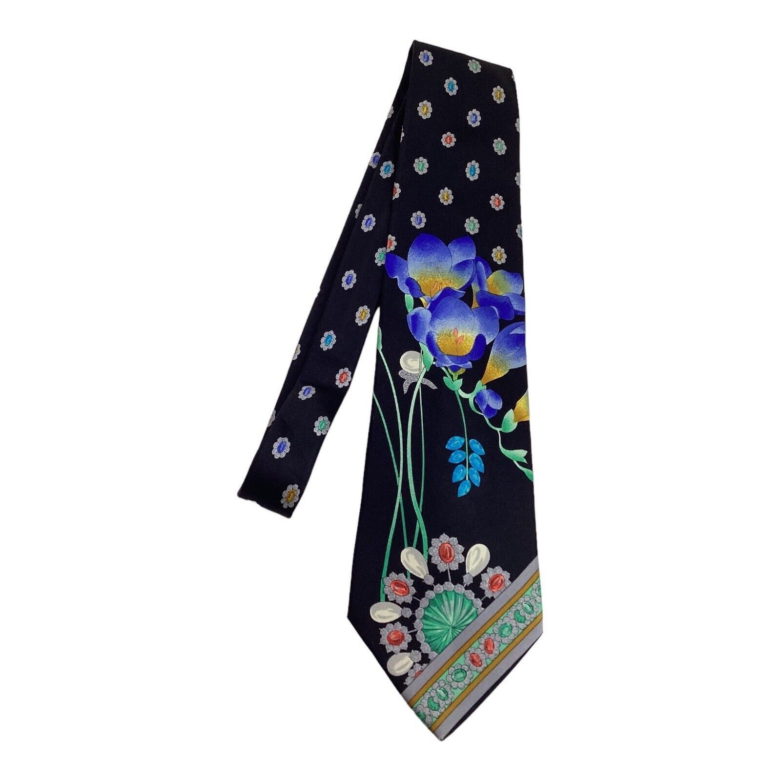 Leonard Paris LEONARD PARIS Black Flower & Jewellery Print Luxury Silk Tie Size ONE SIZE - 6 Thumbnail