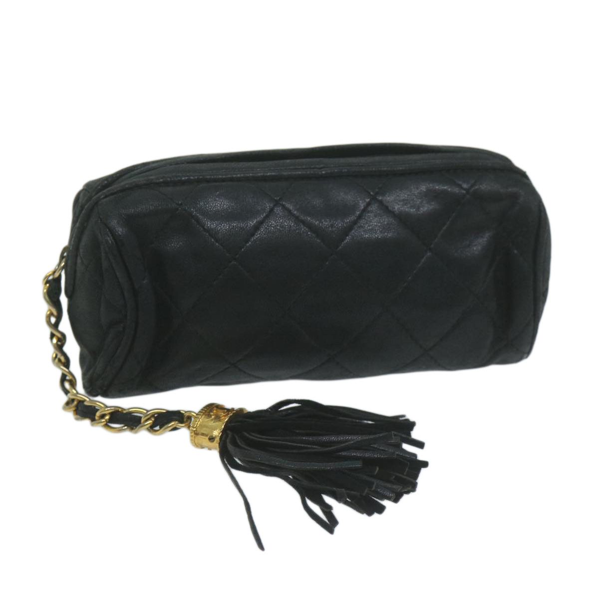 image of Chanel Pouch Lamb Skin Black Cc Auth Bs11890, Women's