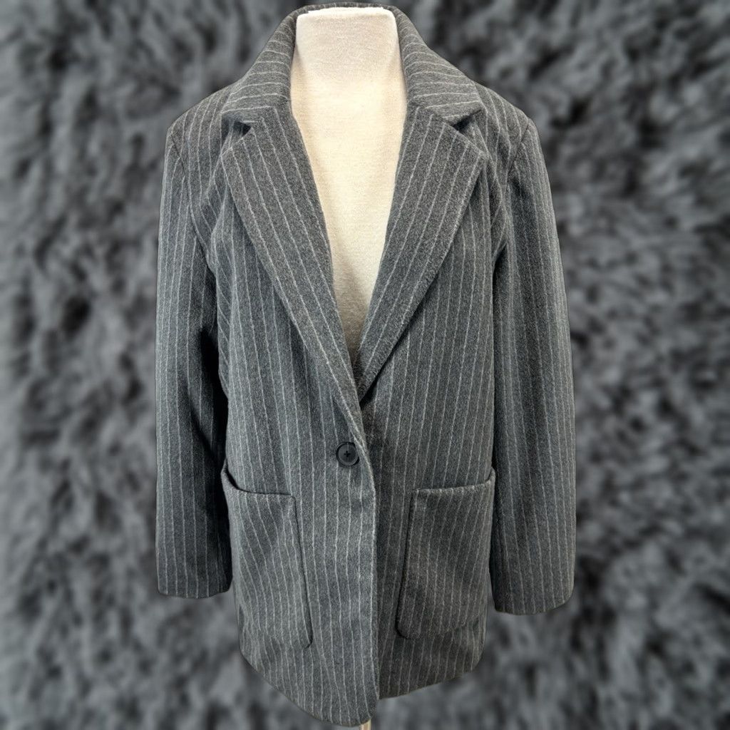 Vintage Universal Thread Relaxed Fit Blazer Jacket Sz Large Women’s Grey Pinstripe Lined Size L / US 10 / IT 46 - 1 Thumbnail