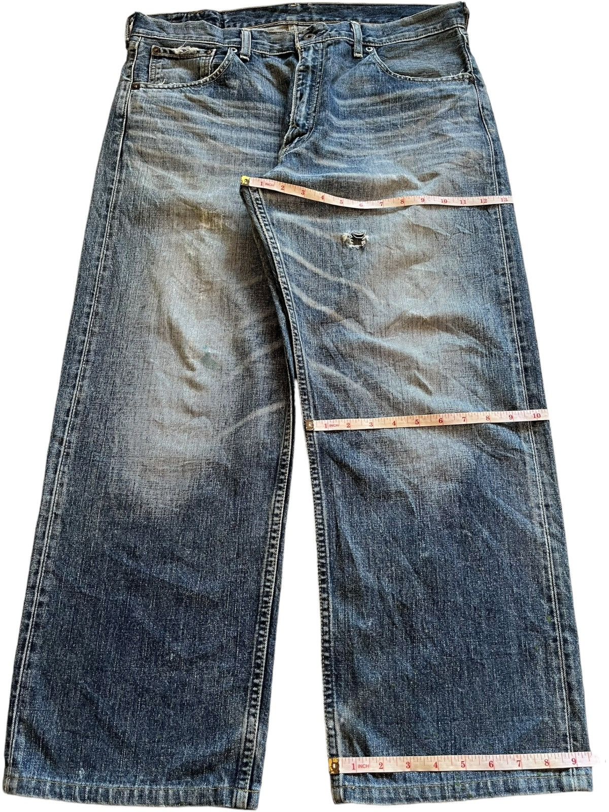 Levi's Vintage 90s Levis 503 Bartacks Blue Wash Ripped Baggy Jeans Size US 36 / EU 52 - 13 Thumbnail