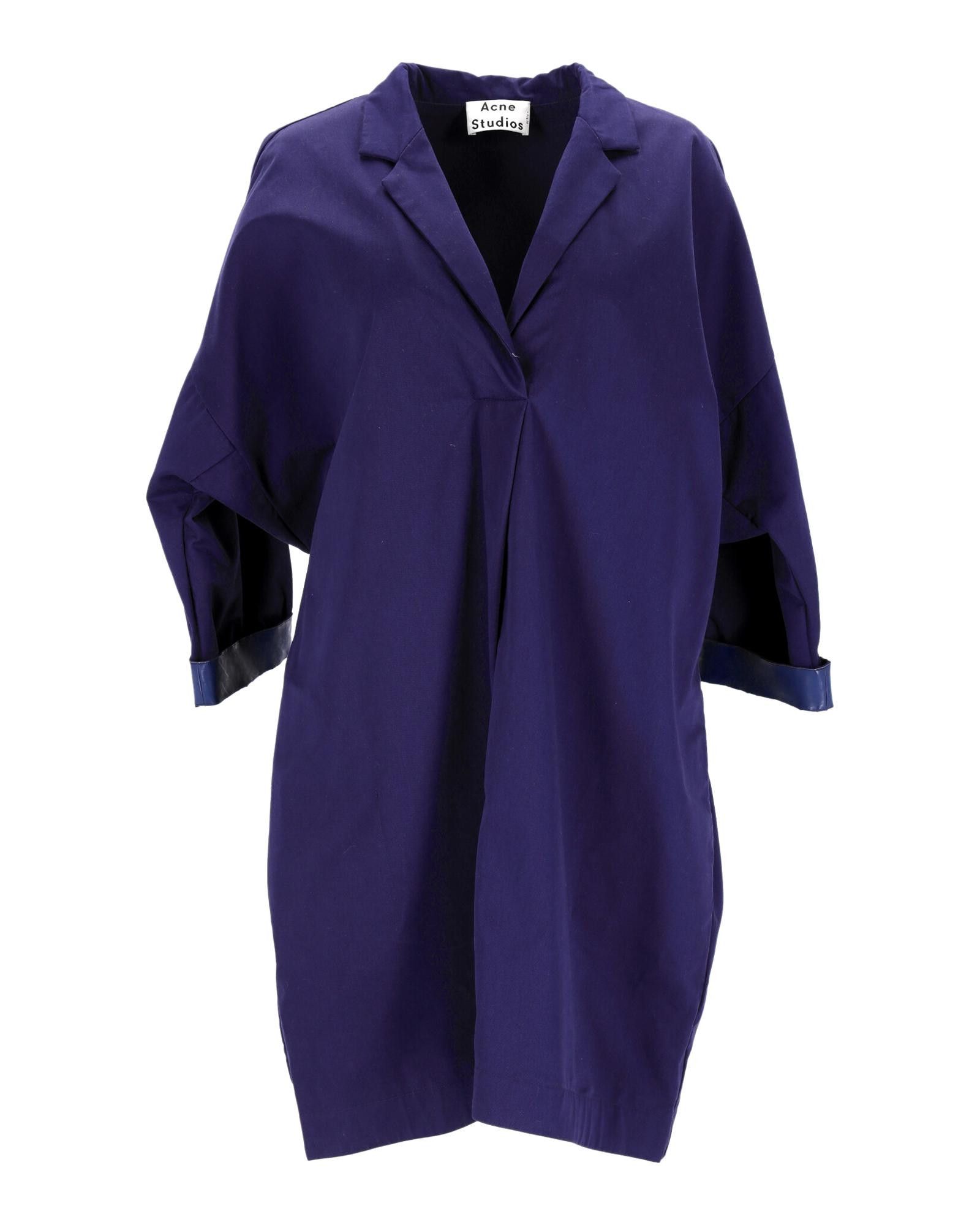 image of Acne Studios Leather-Trimmed Shirt Dress In Navy Blue Cotton in Blue/Navy Blue, Women's (Size Mediu