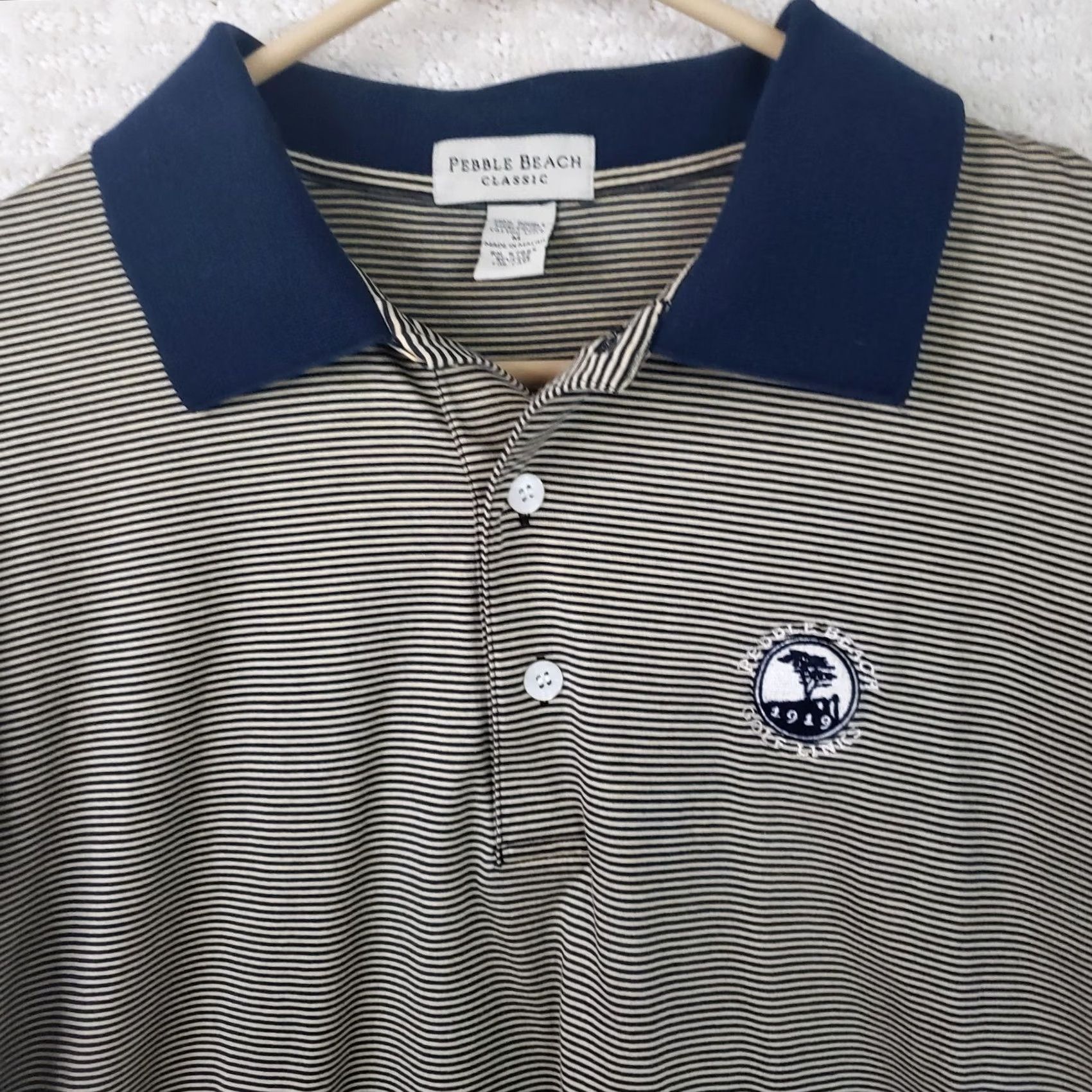 Vintage Pebble Beach Performance Striped Polo Shirt Men M Gold Black Short Sleeve Beach Golf Shirt 100% Cotton Embroidered Logo Size US M / EU 48-50 / 2 - 3 Thumbnail