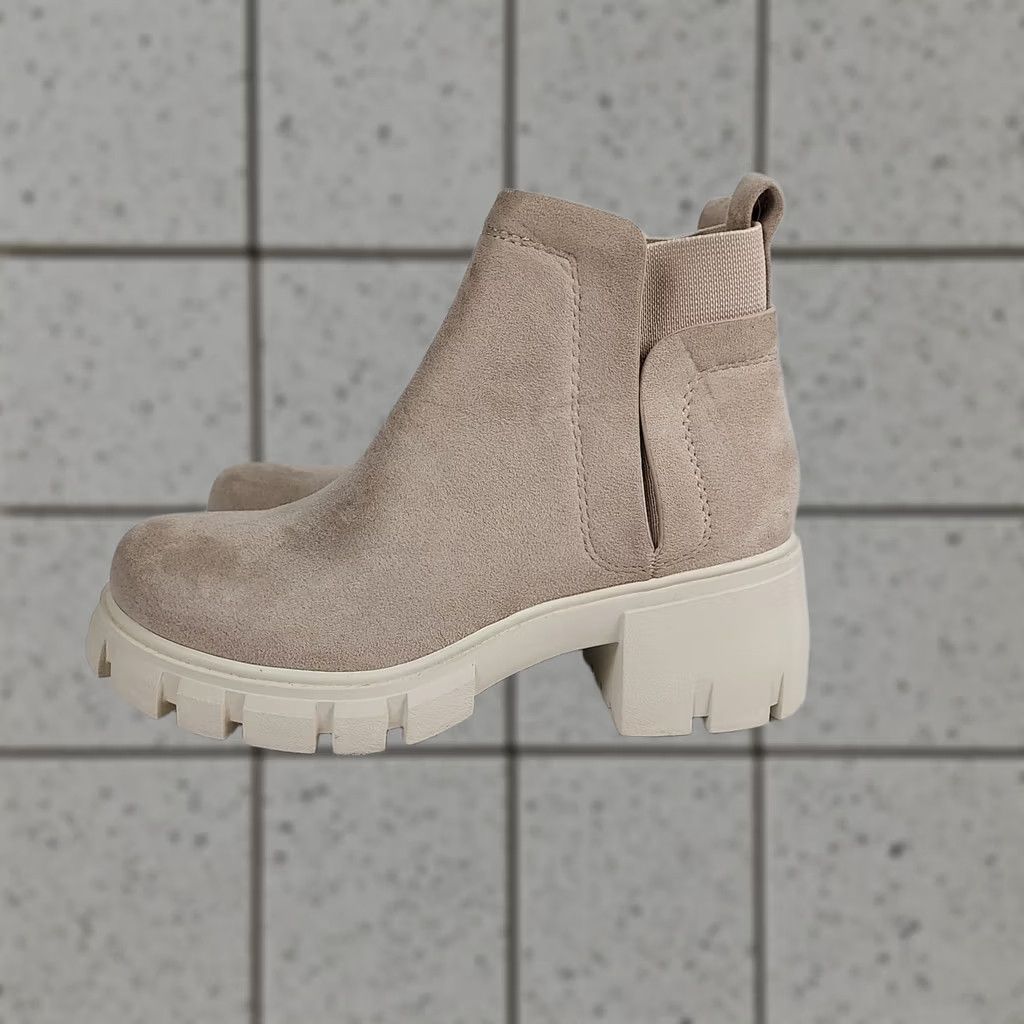Vintage Soda Beige Faux Suede Chunky Chelsea Ankle Boots Women 5.5 Block Heel Boots Size US 6 / IT 36 - 1 Thumbnail