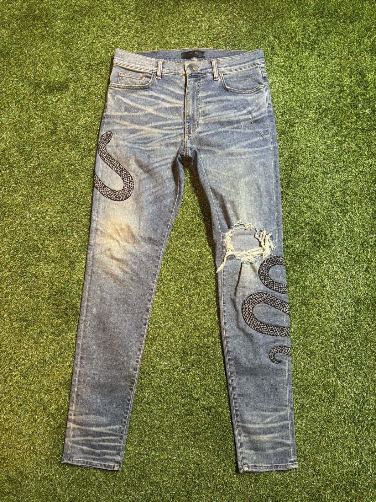 Amiri Glitter Snake Broken Jeans
