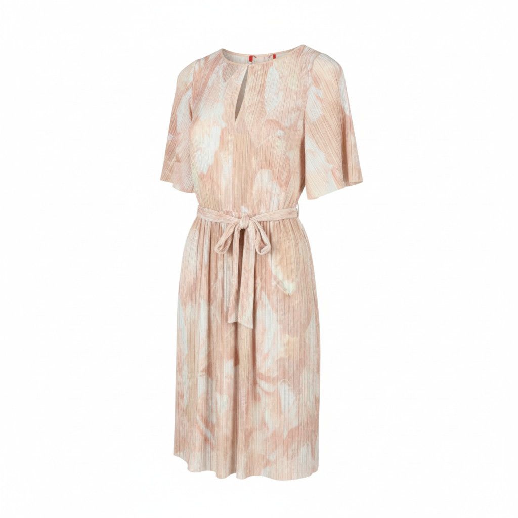 MAX&Co. M Light Pink Textured Belted Short Sleeve Dress 88796 Size M / US 6-8 / IT 42-44 - 1 Thumbnail