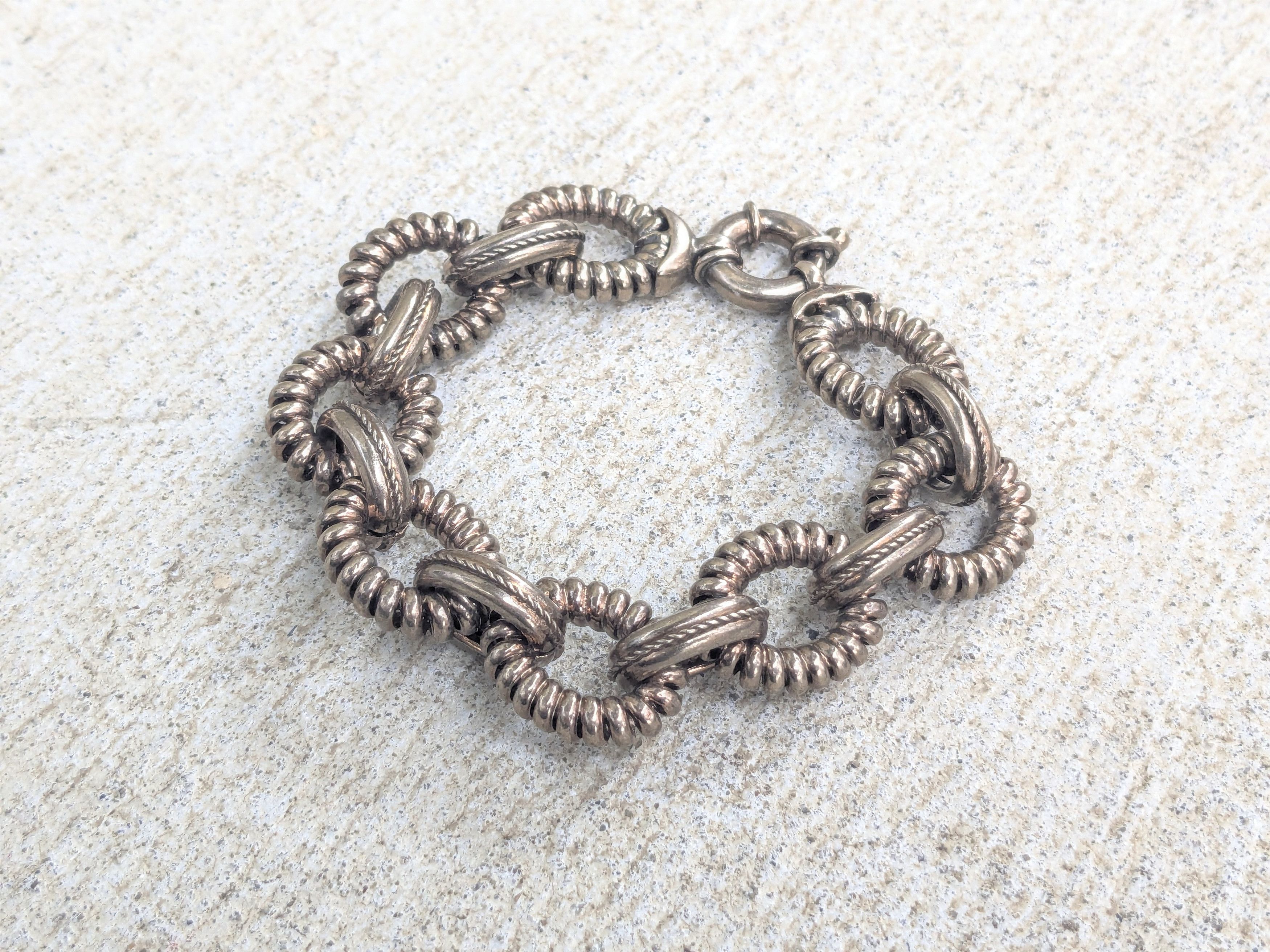 Jewelry Vintage Sterling Silver Bracelet Oval Thick Chunky 7.75 Size ONE SIZE - 1 Thumbnail