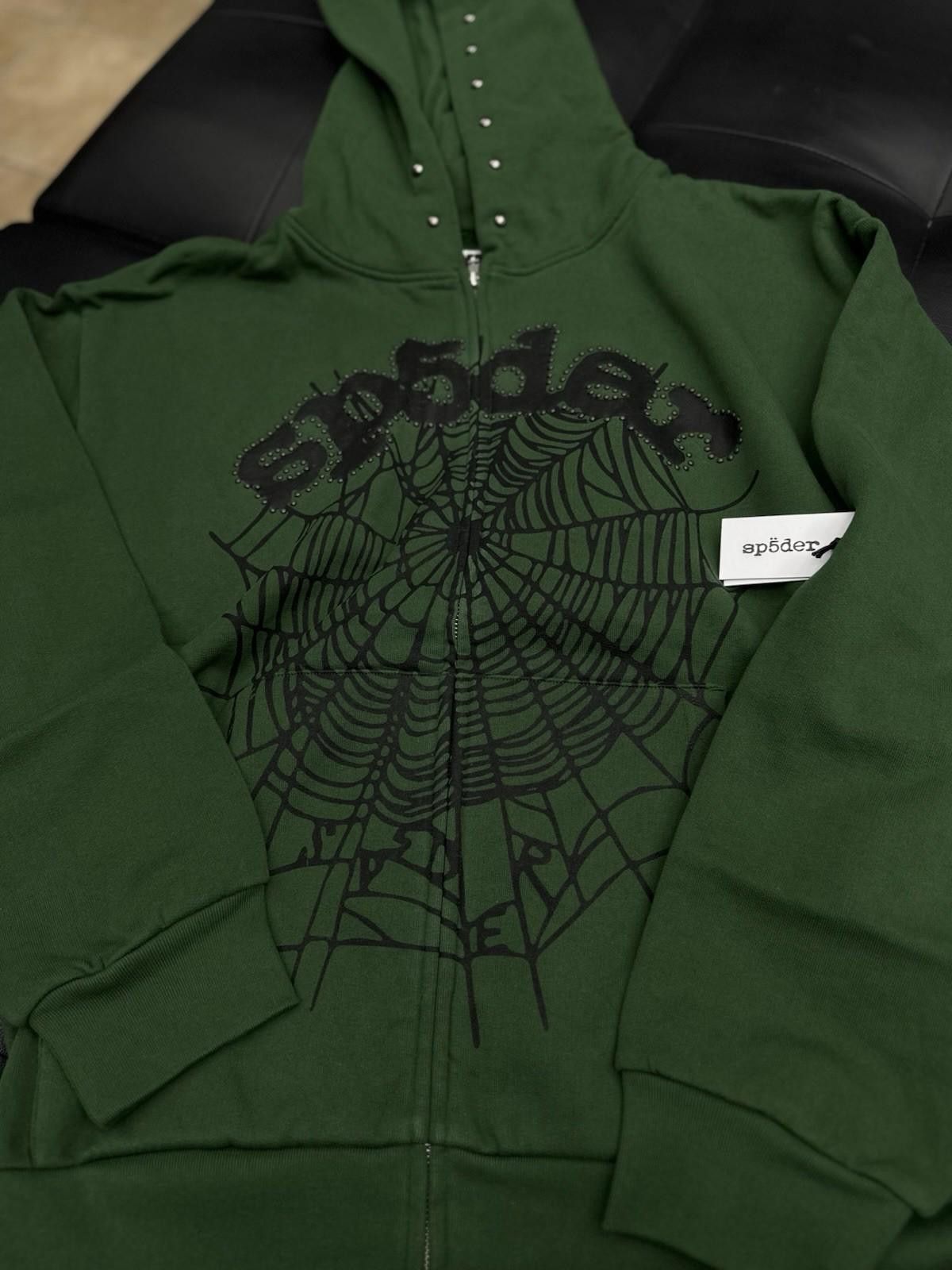 Sp5der Sp5der Worldwide Green Zip Up Studded Hoodie Size XL Size US XL / EU 56 / 4 - 8 Thumbnail