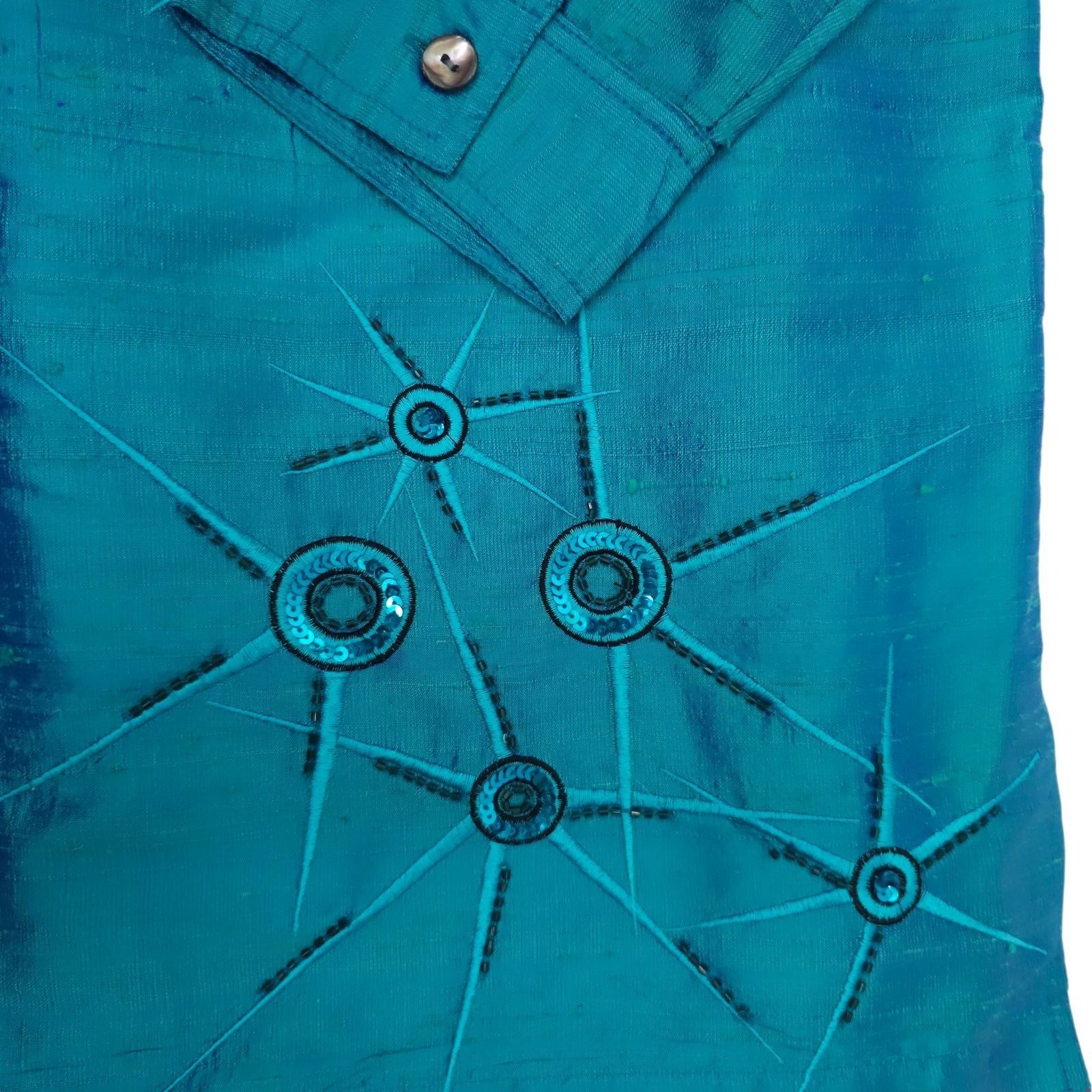 Other Bleu Bayou Silk Shirt L Starburst Sequin Cyber Y2K Whimsy Size L / US 10 / IT 46 - 17 Thumbnail