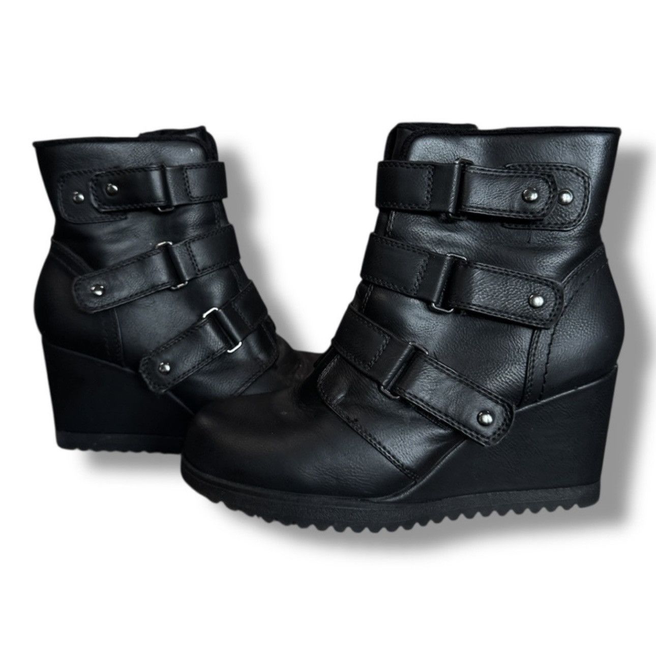 Other Vintage Black Leather Wedge Embellished Studded Sneakers Size US 6 / IT 36 - 1 Thumbnail