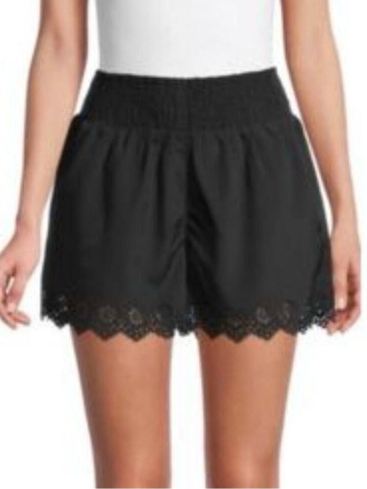 Unknown London Black Scalloped Hem Elastic Waist Shorts Size 32" / US 10 / IT 46 - 3 Thumbnail