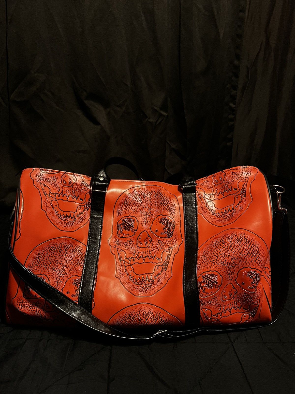 Other Orange/Black Skull Leather Duffel Bag Size ONE SIZE - 1 Thumbnail
