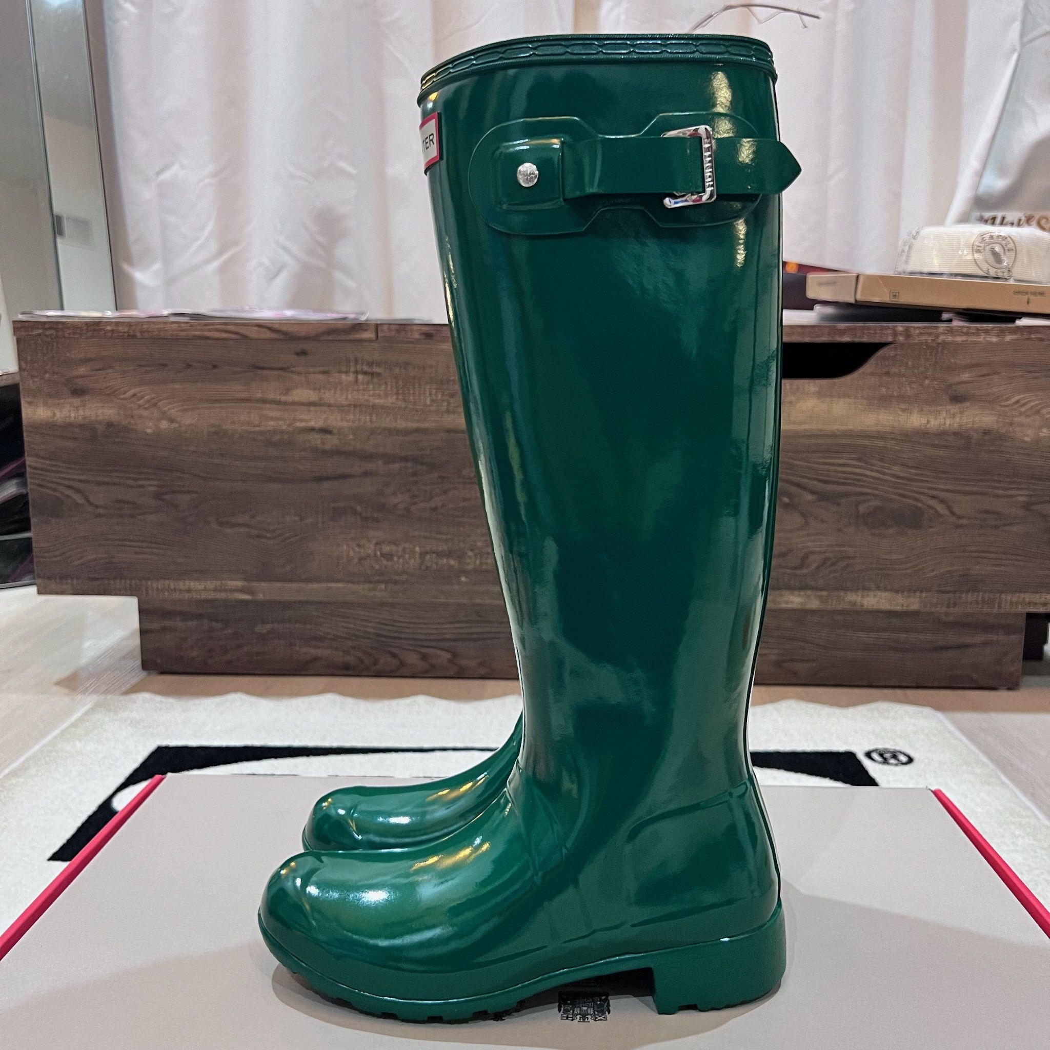 Hunter Hunter Original Tour Tall Gloss Green Winter Rain Boots Size US 5 / IT 35 - 3 Thumbnail