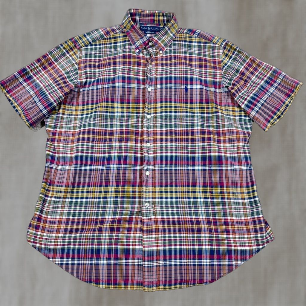 Polo Ralph Lauren Ralph Lauren Shirt Men XL Maroon Blue Plaid Button Up Camp Madras Classic Fit Shirt Size US L / EU 52-54 / 3 - 1 Thumbnail