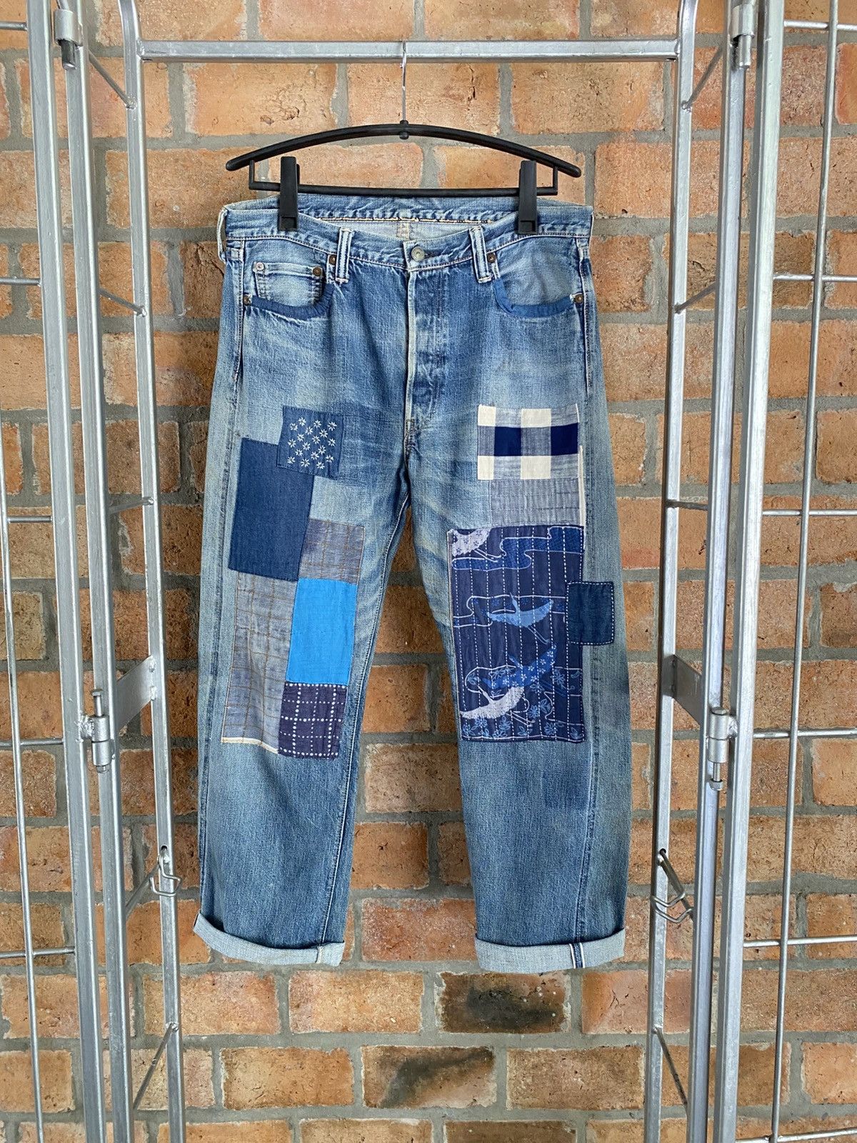 Handmade × Japanese Brand Indigo Patchwork Jeans Size US 36 / EU 52 - 1 Thumbnail