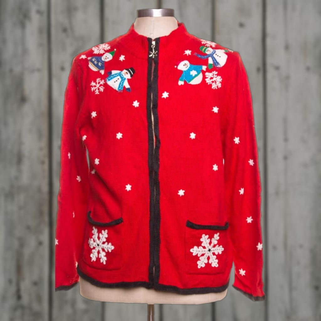 Vintage VINTAGE Meter Street Studio Red Ugly Christmas Cardigan L Men’s/ Women’s Size L Cardigan Red 40” Bust 23” Length Flair Snowmen 1954 Ragstock Size L / US 10 / IT 46 - 1 Preview