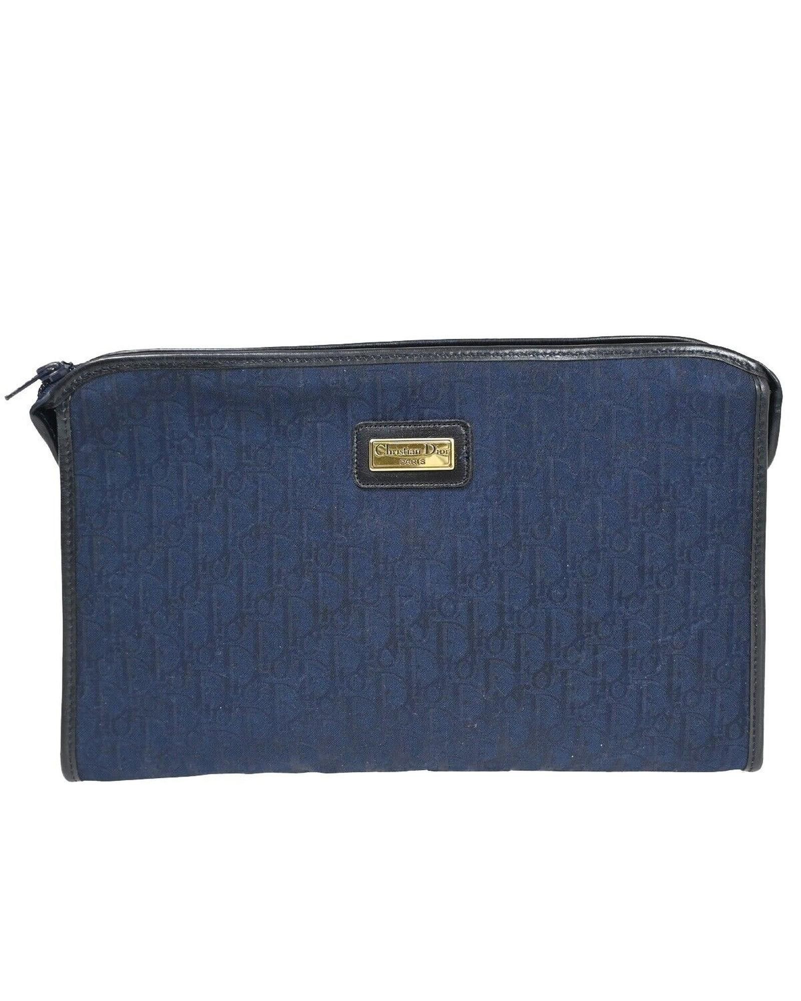 image of Dior Navy Canvas Trotter Pattern Clutch Bag, Women's